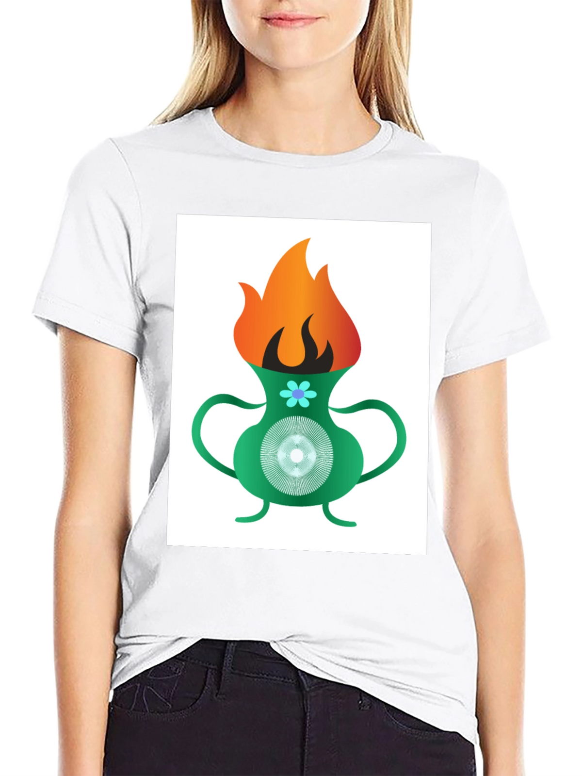 Flame Vase Graphic Tee - Black Cotton T-Shirt
