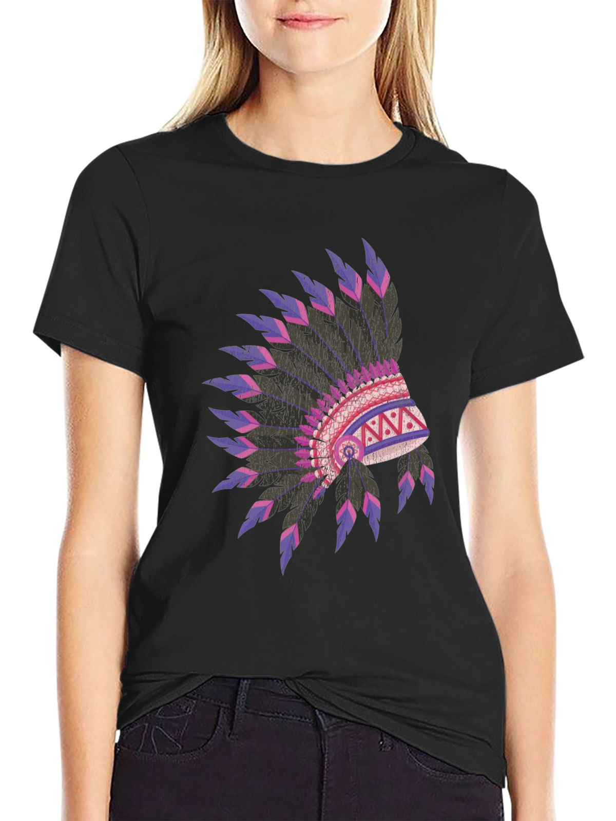 Native American Headdress Graphic Black T-Shirt