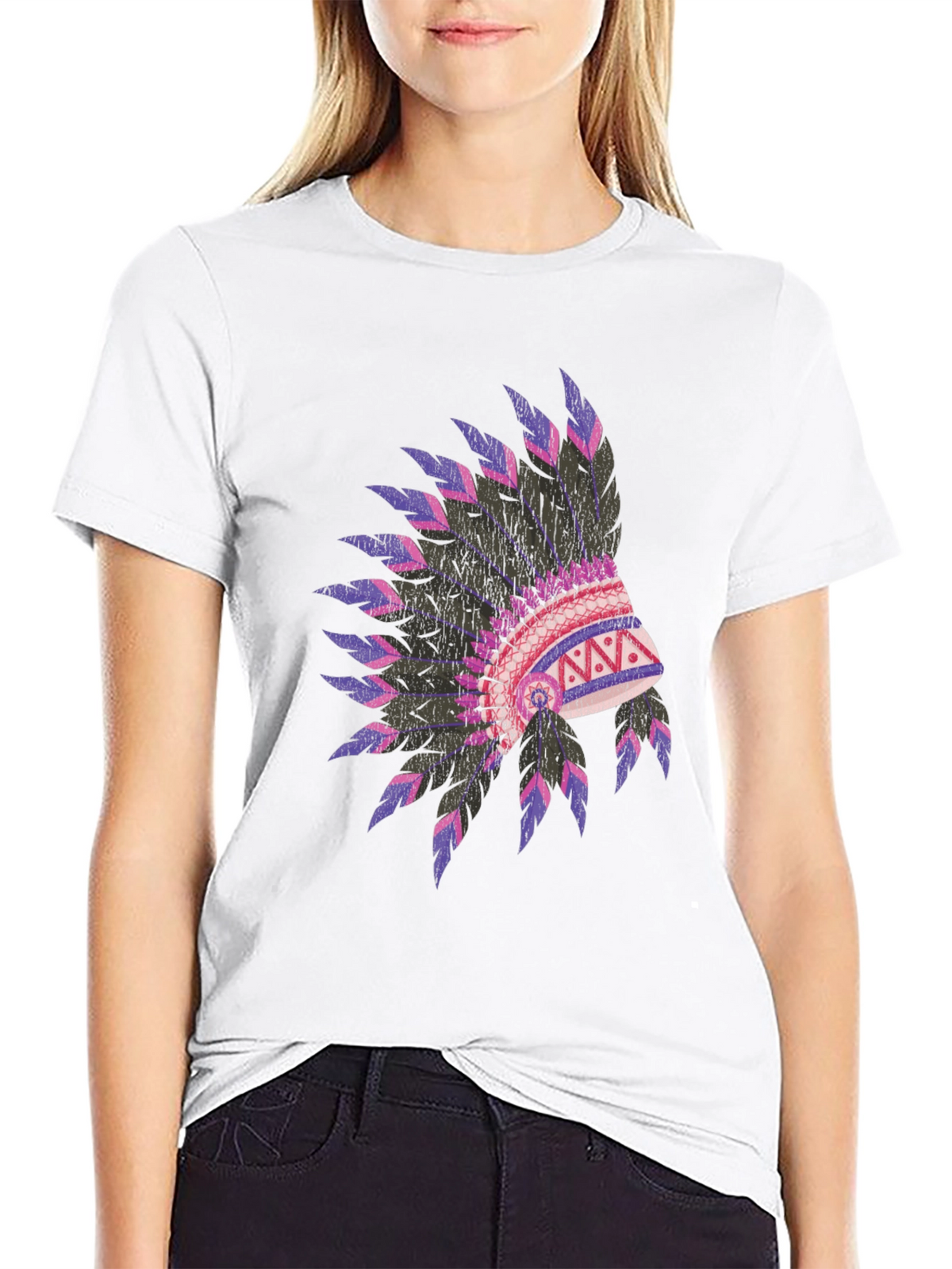 Native American Headdress Graphic Black T-Shirt