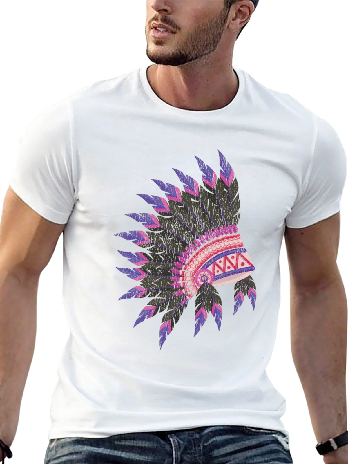 Native American Headdress Graphic Black T-Shirt