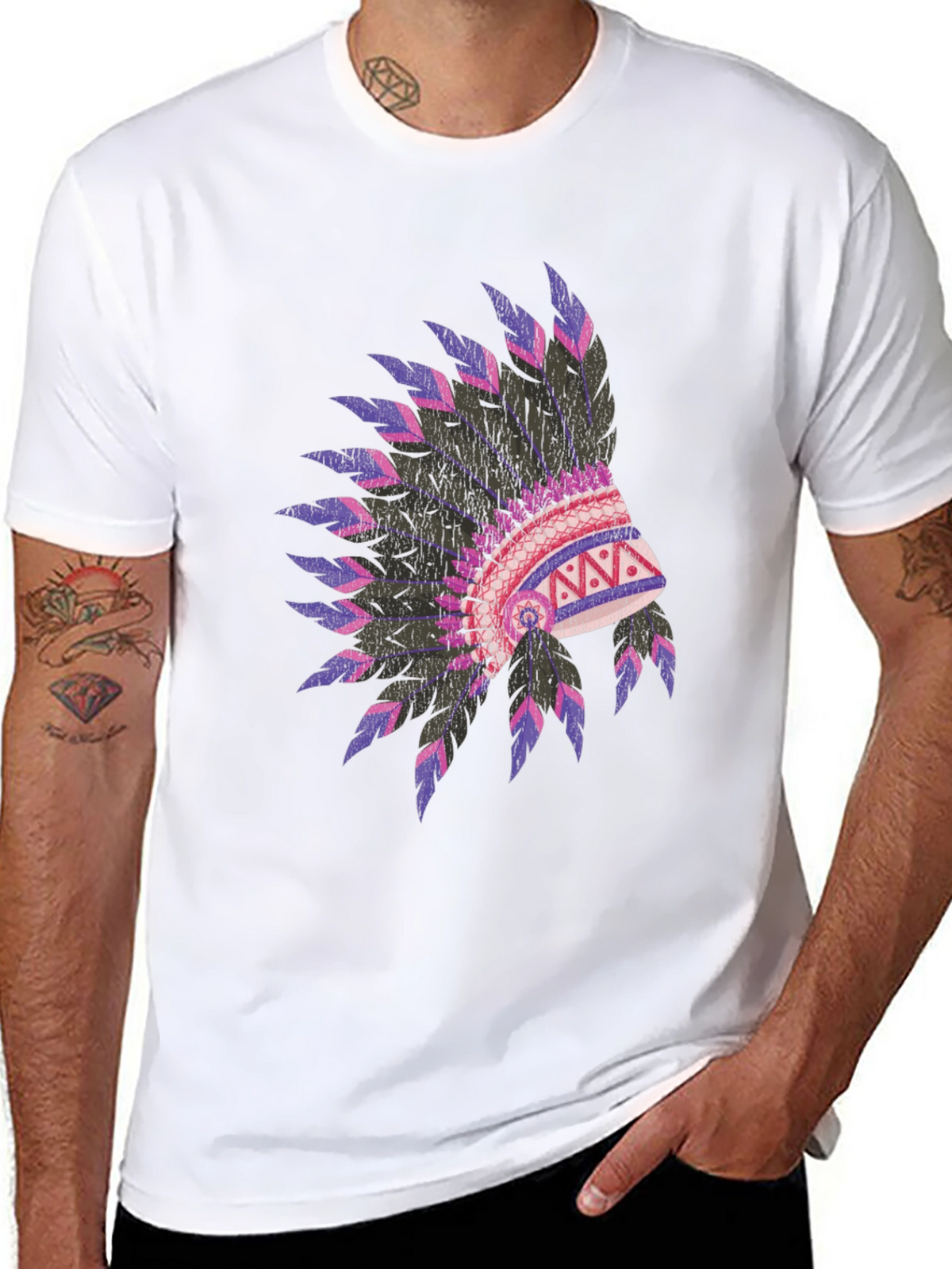 Native American Headdress Graphic Black T-Shirt