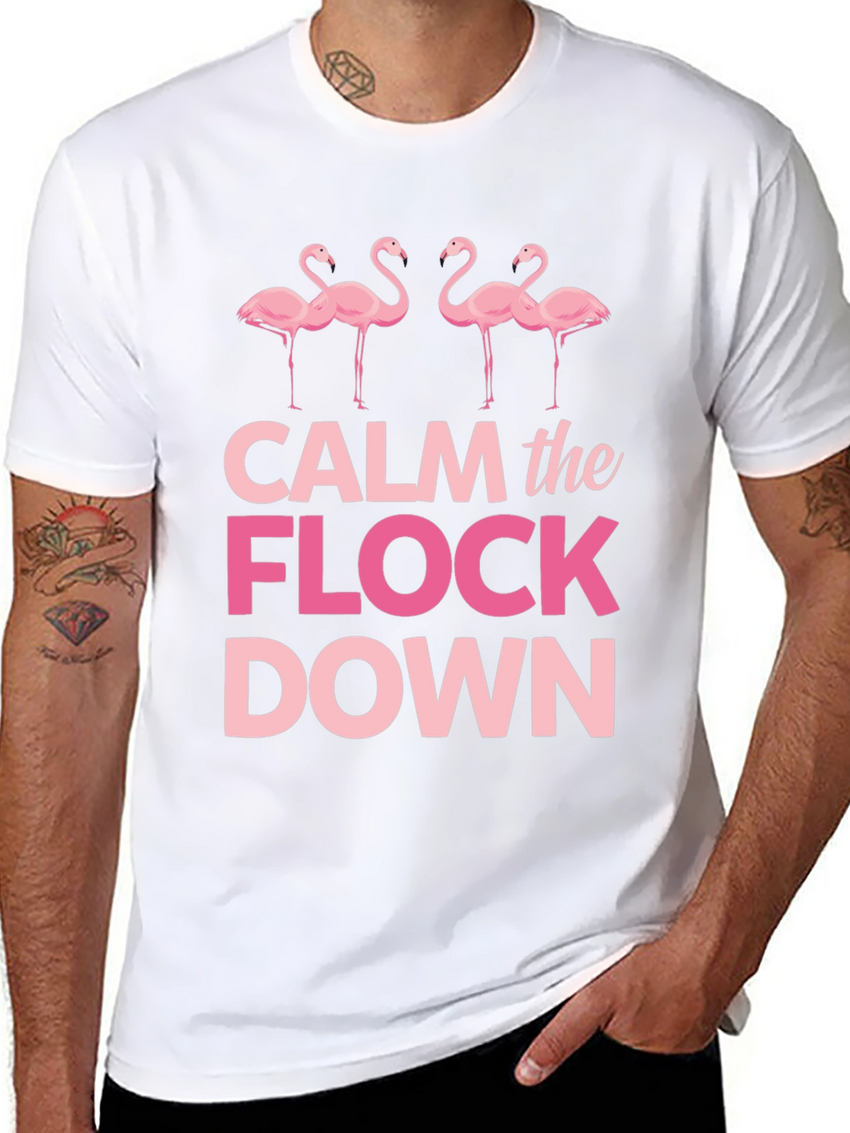 Calm the Flock Down Flamingo Graphic Tee