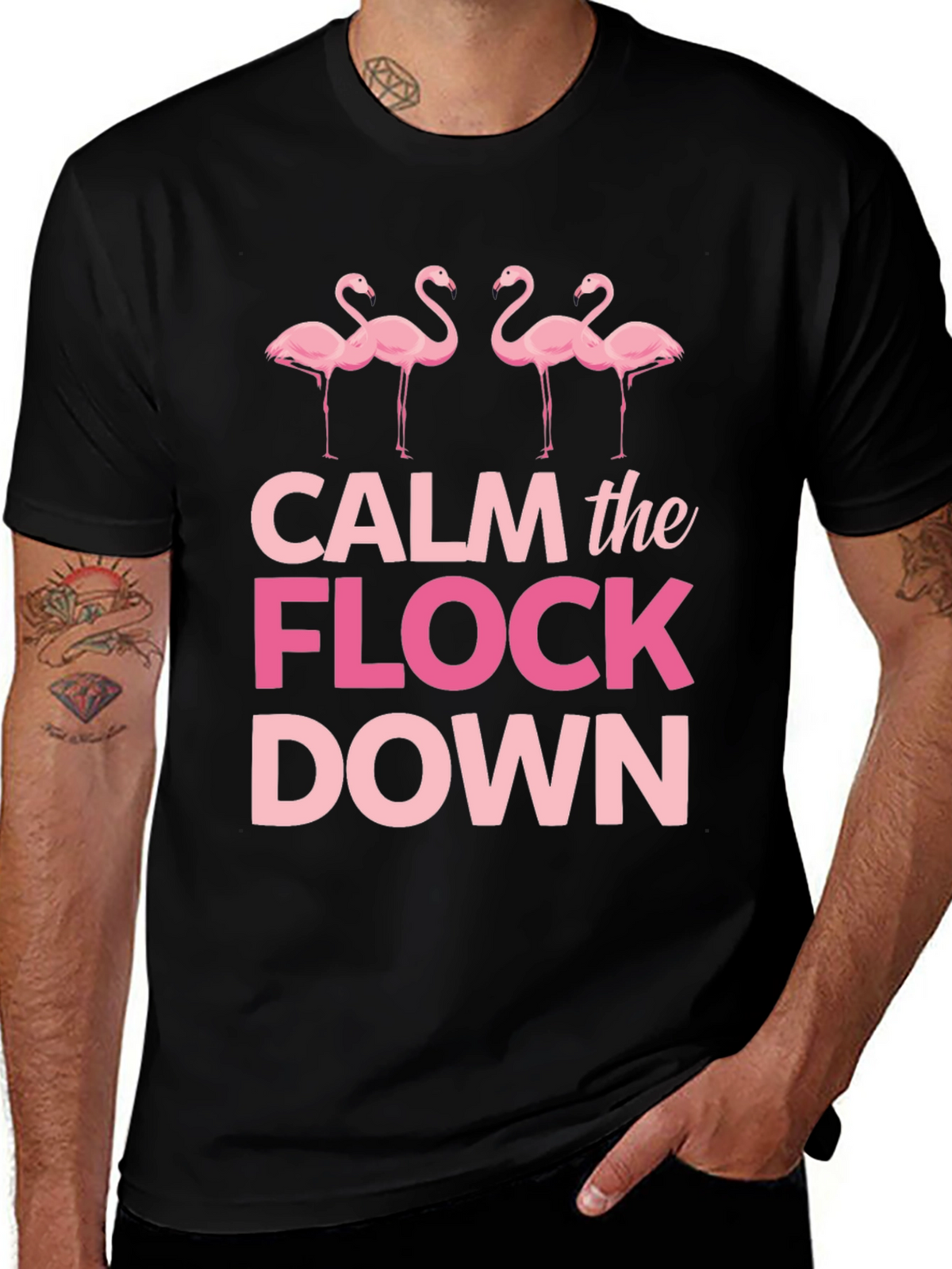 Calm the Flock Down Flamingo Graphic Tee