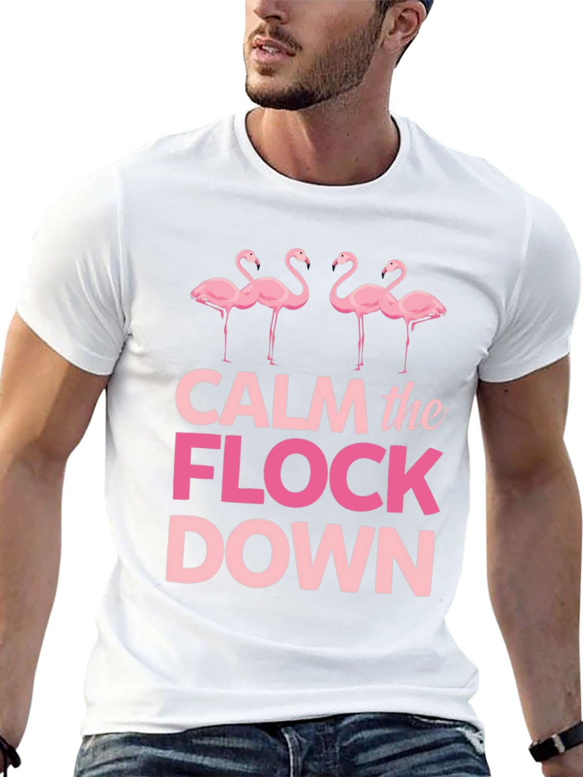 Calm the Flock Down Flamingo Graphic Tee