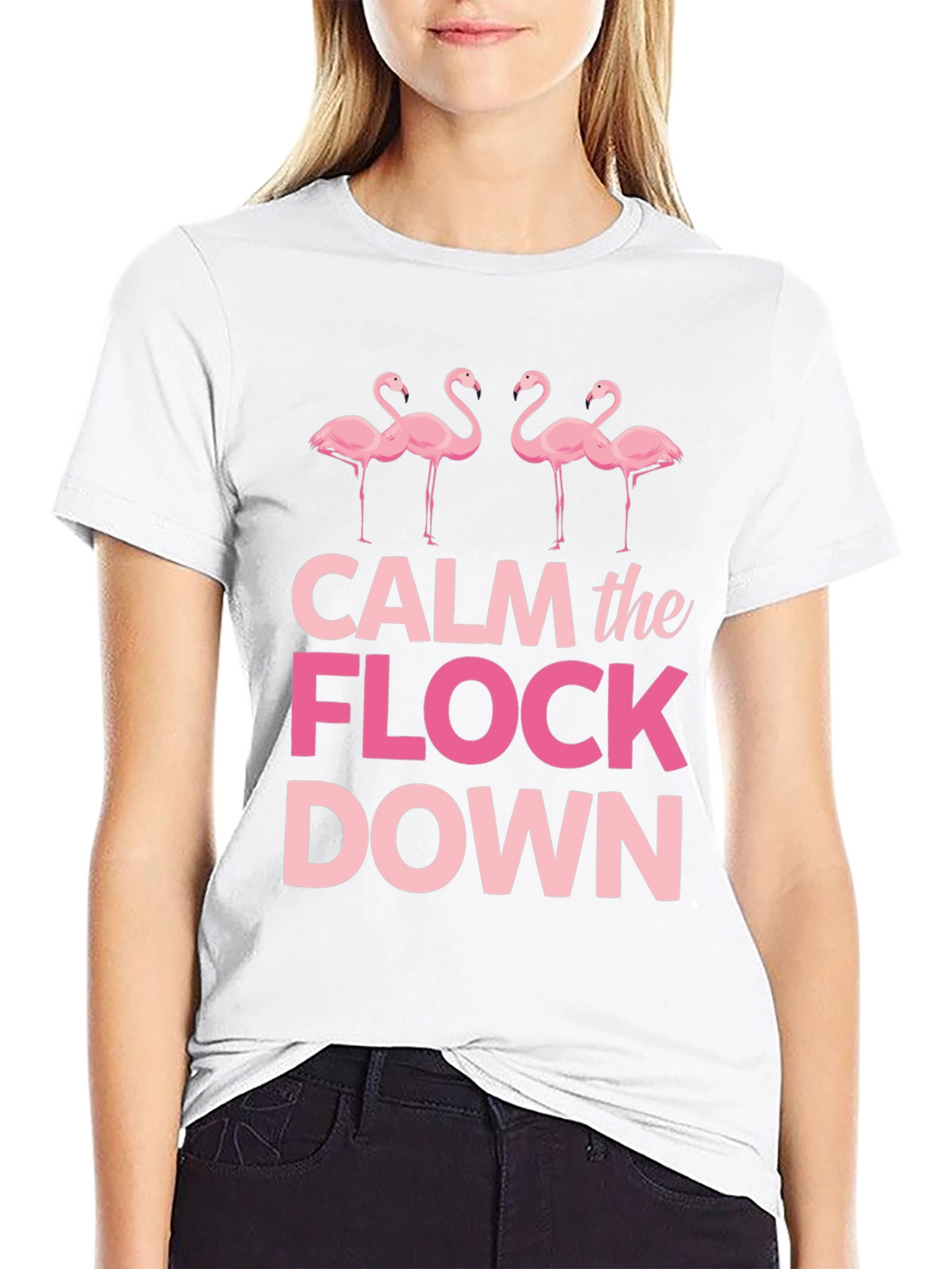Calm the Flock Down Flamingo Graphic Tee