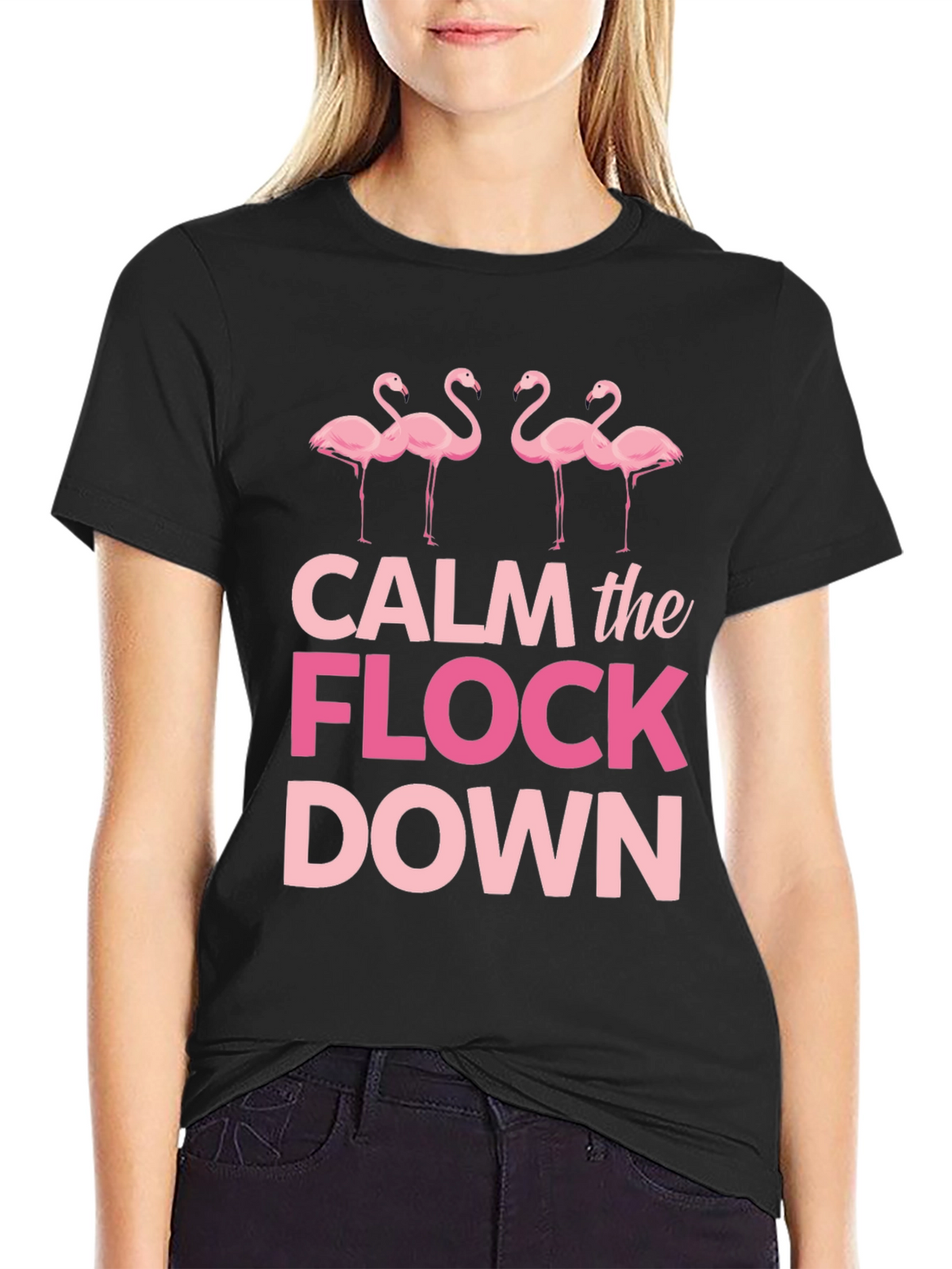 Calm the Flock Down Flamingo Graphic Tee