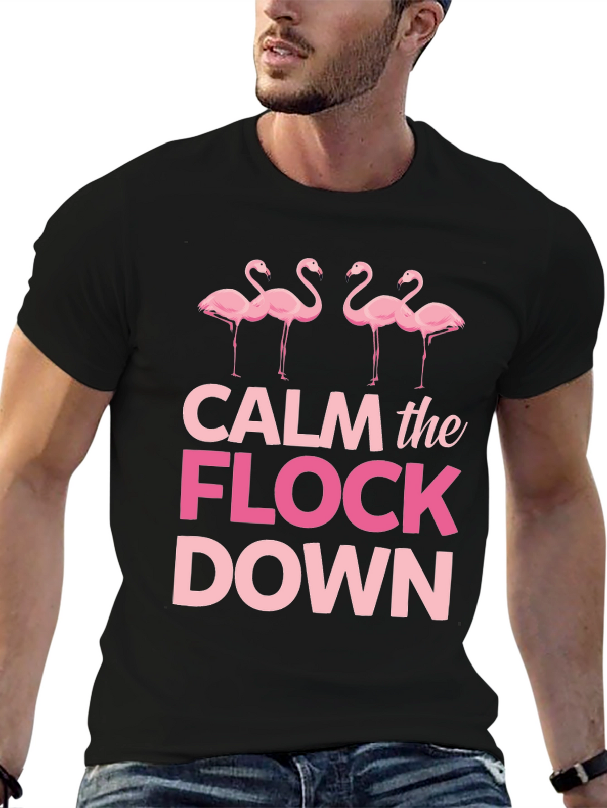 Calm the Flock Down Flamingo Graphic Tee