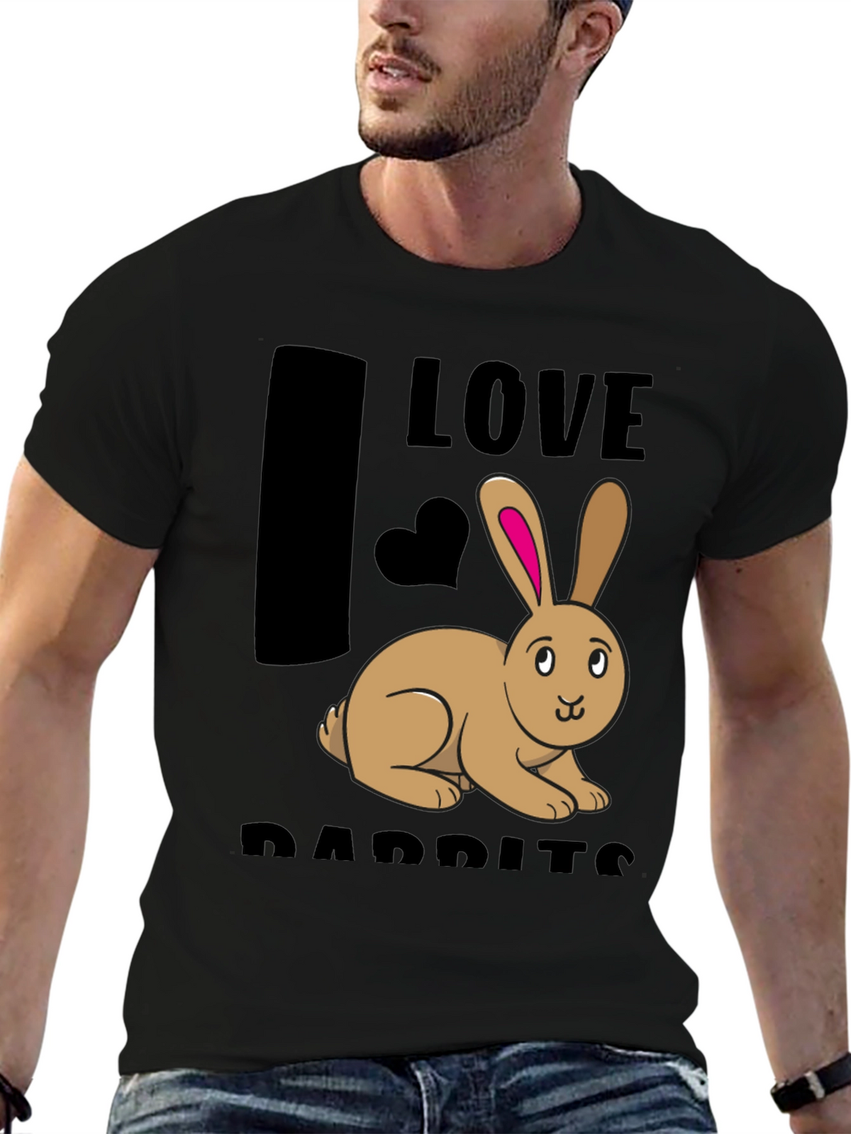 I Love Rabbits Black Graphic T-Shirt