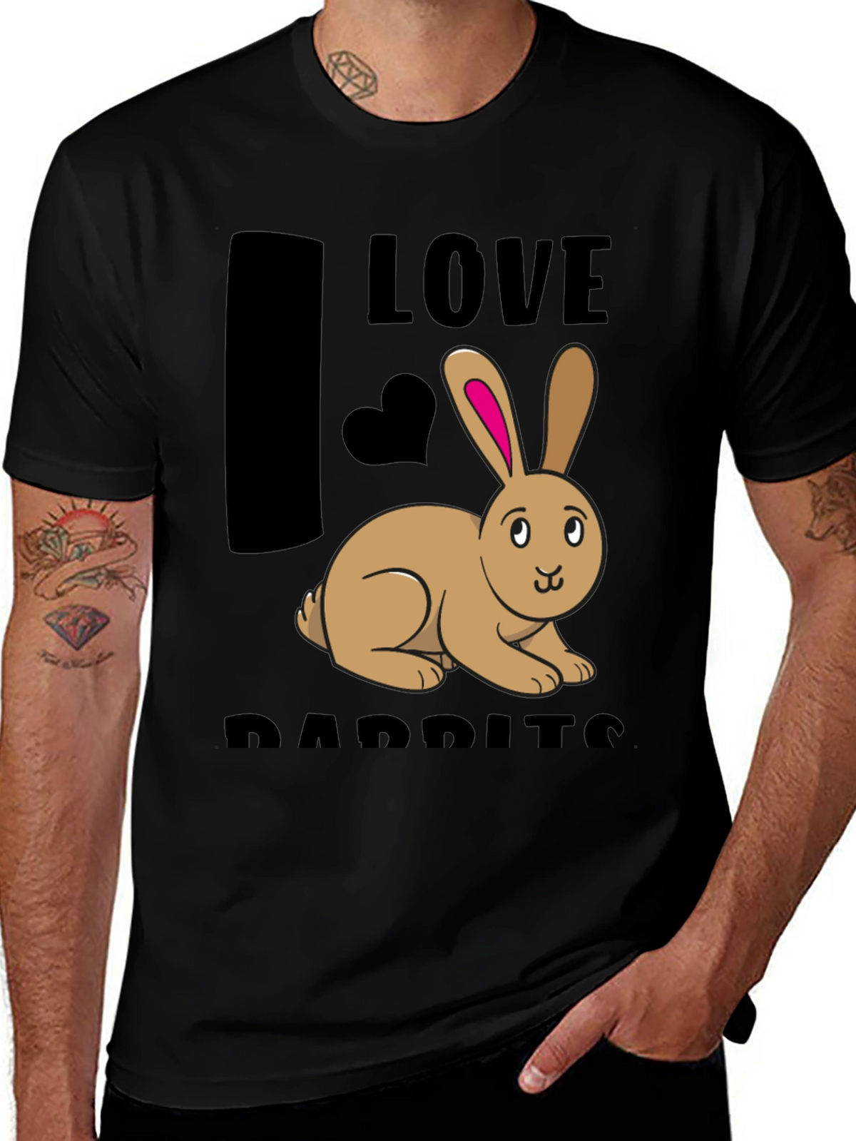 I Love Rabbits Black Graphic T-Shirt