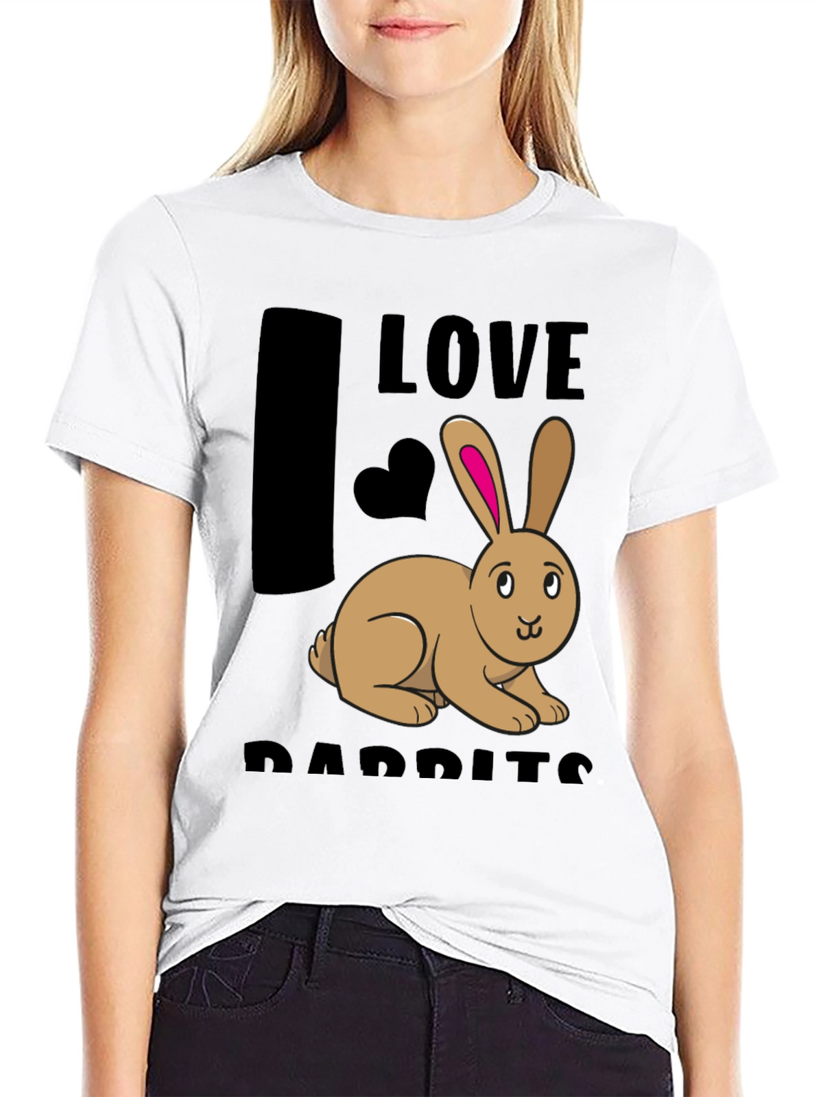 I Love Rabbits Black Graphic T-Shirt