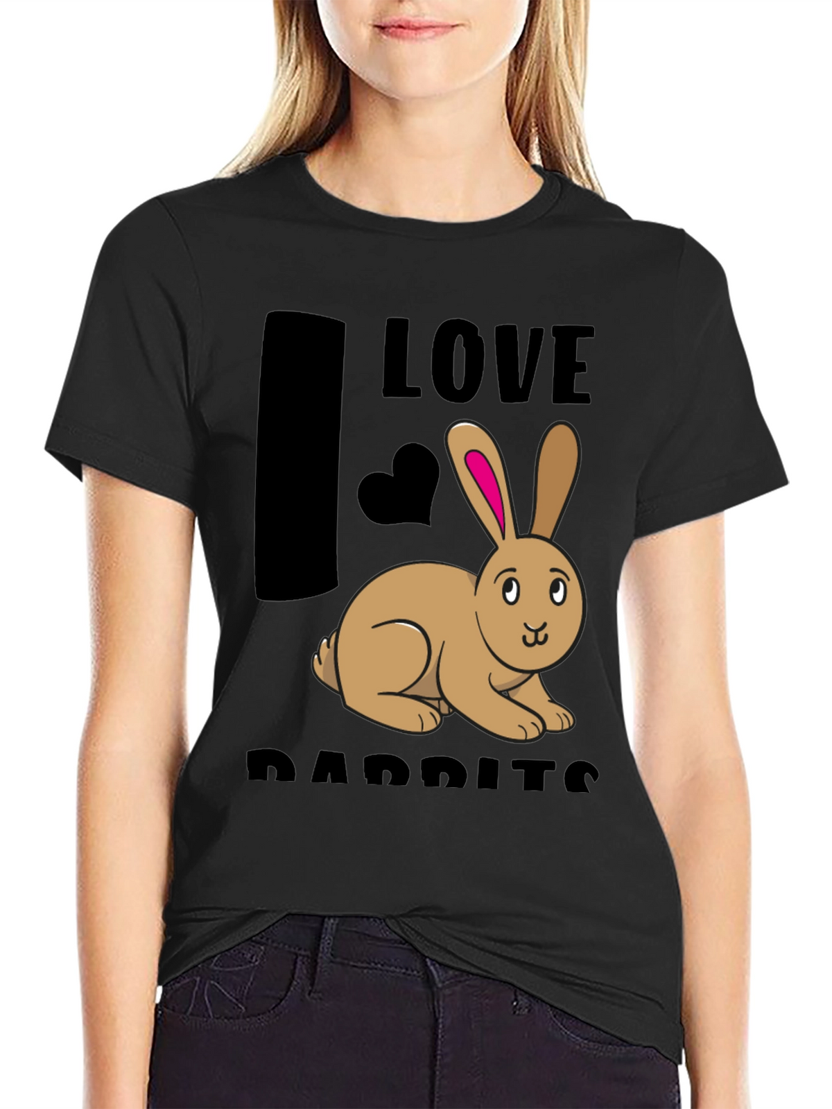I Love Rabbits Black Graphic T-Shirt