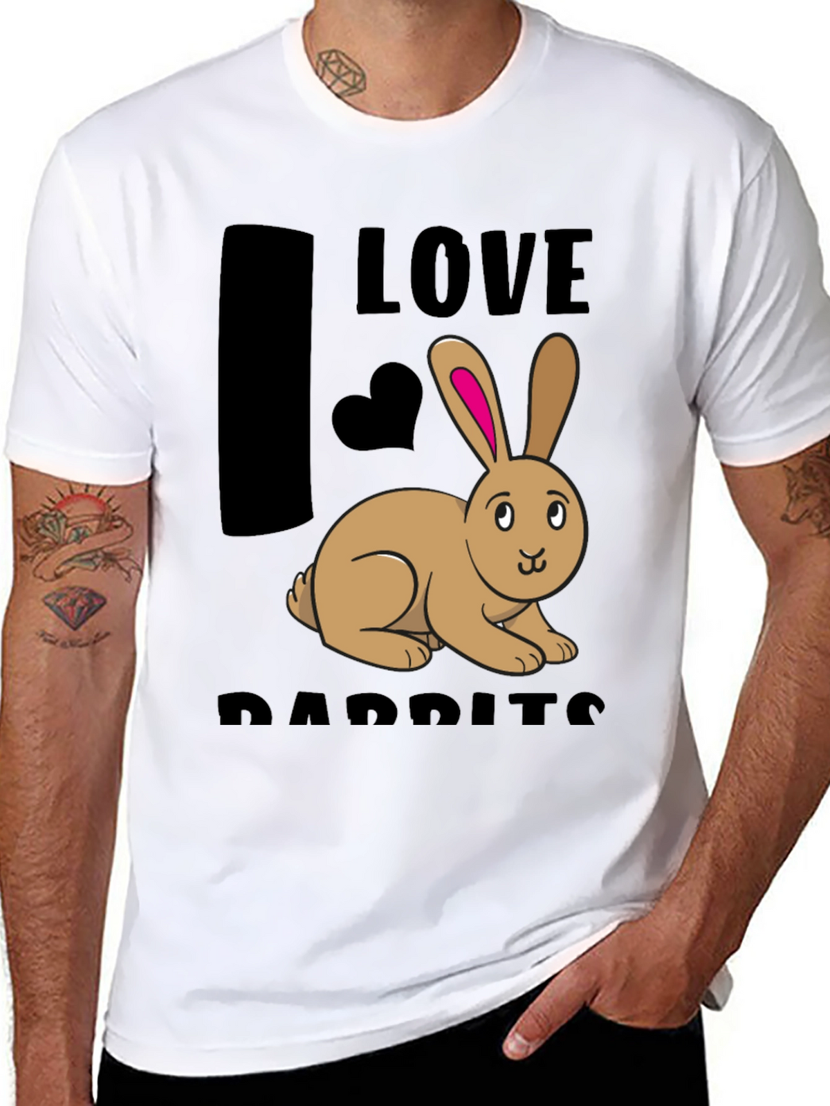 I Love Rabbits Black Graphic T-Shirt