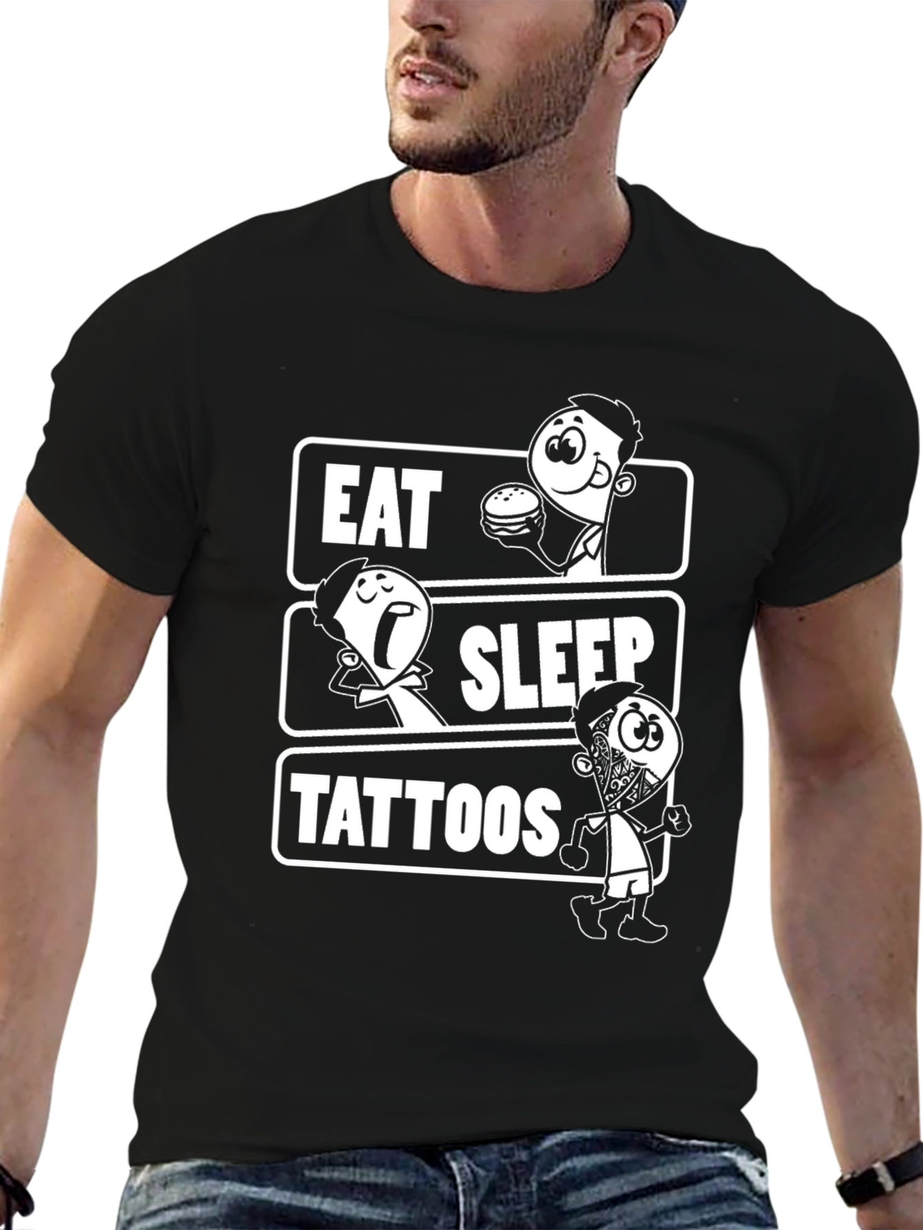 Eat Sleep Tattoos Black Graphic Tee Shirt