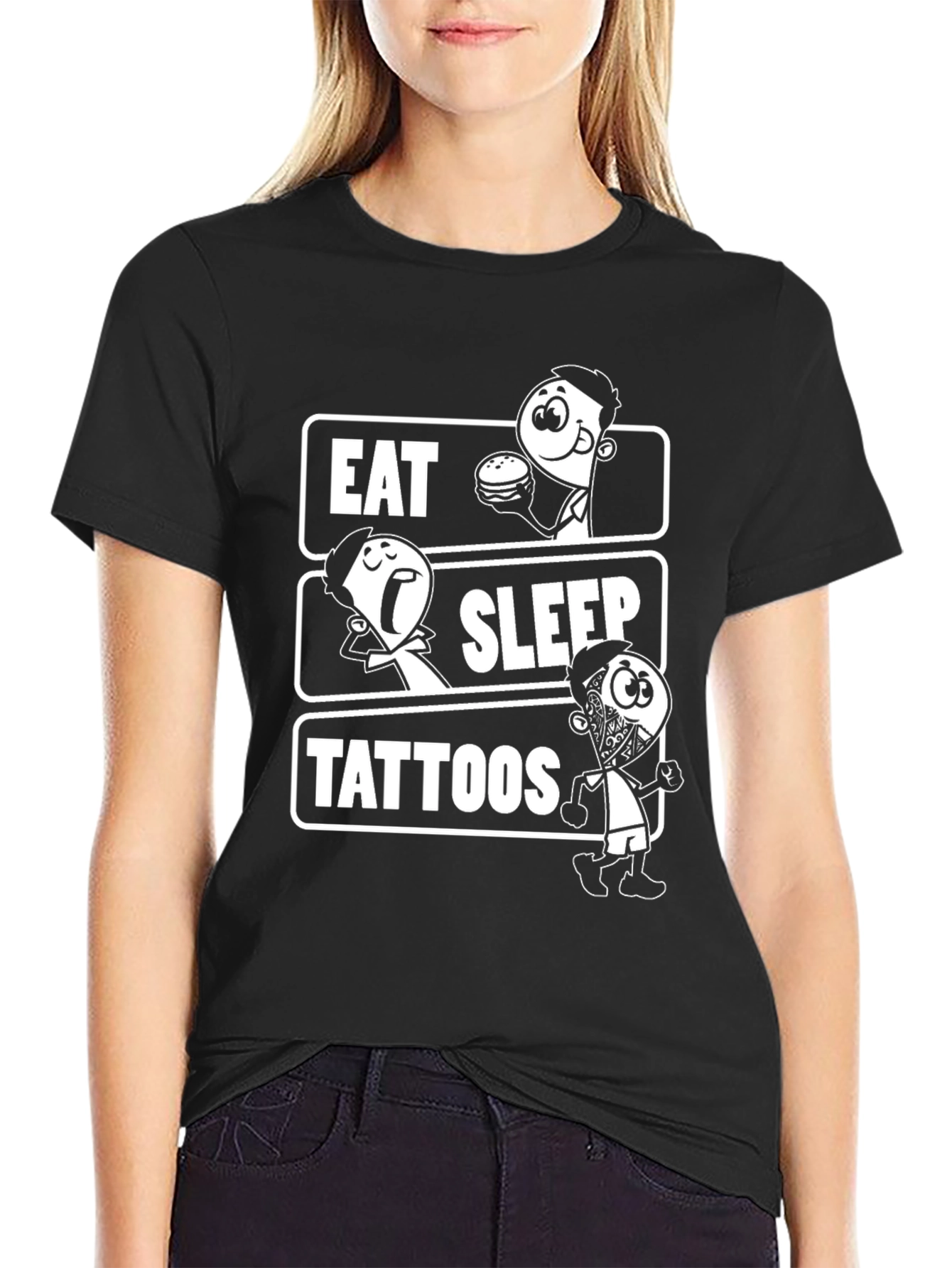 Eat Sleep Tattoos Black Graphic Tee Shirt