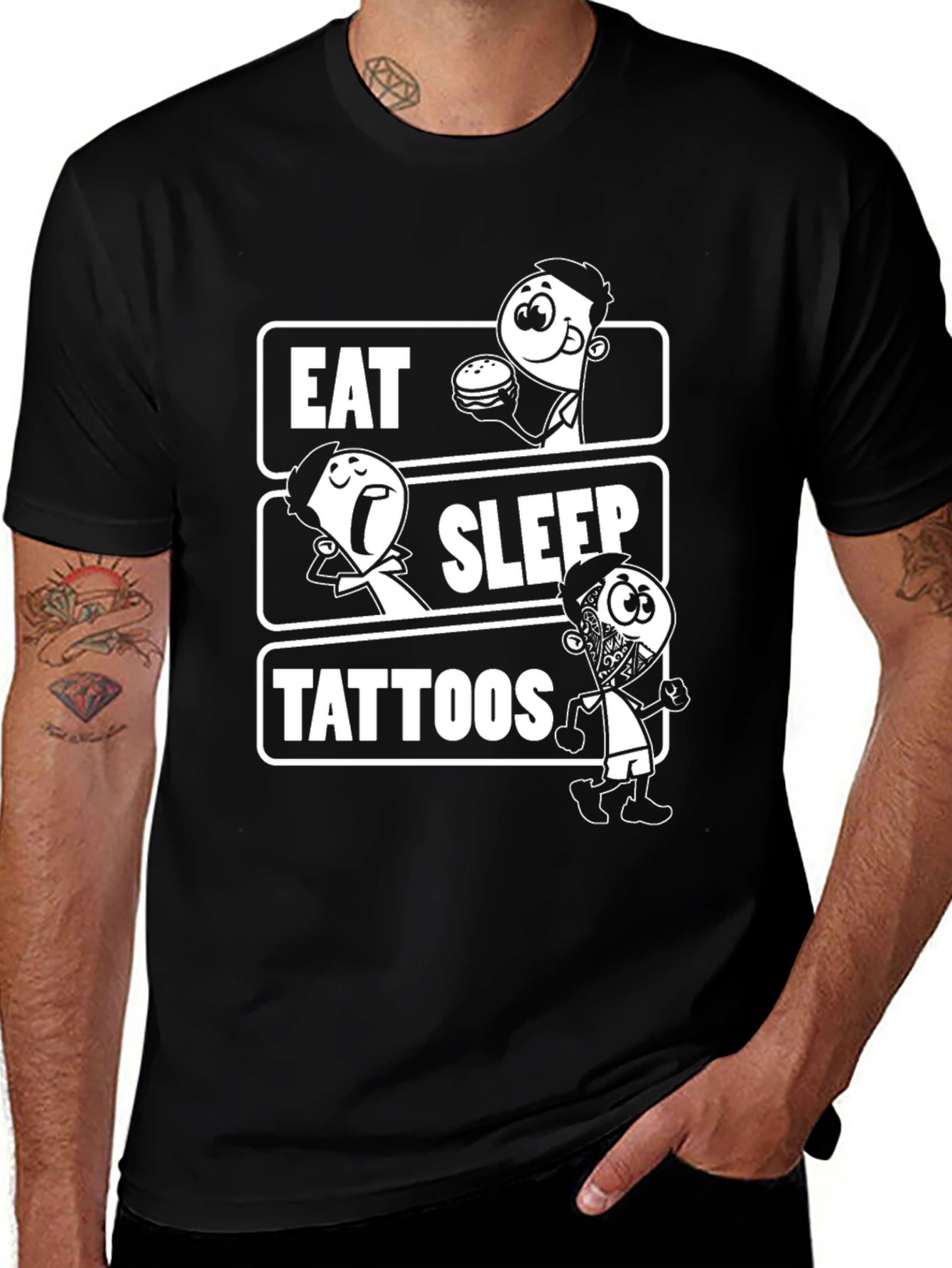 Eat Sleep Tattoos Black Graphic Tee Shirt