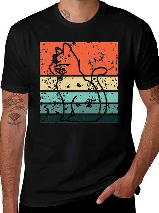 Retro Cat Graphic T-Shirt - Vintage Style Tee