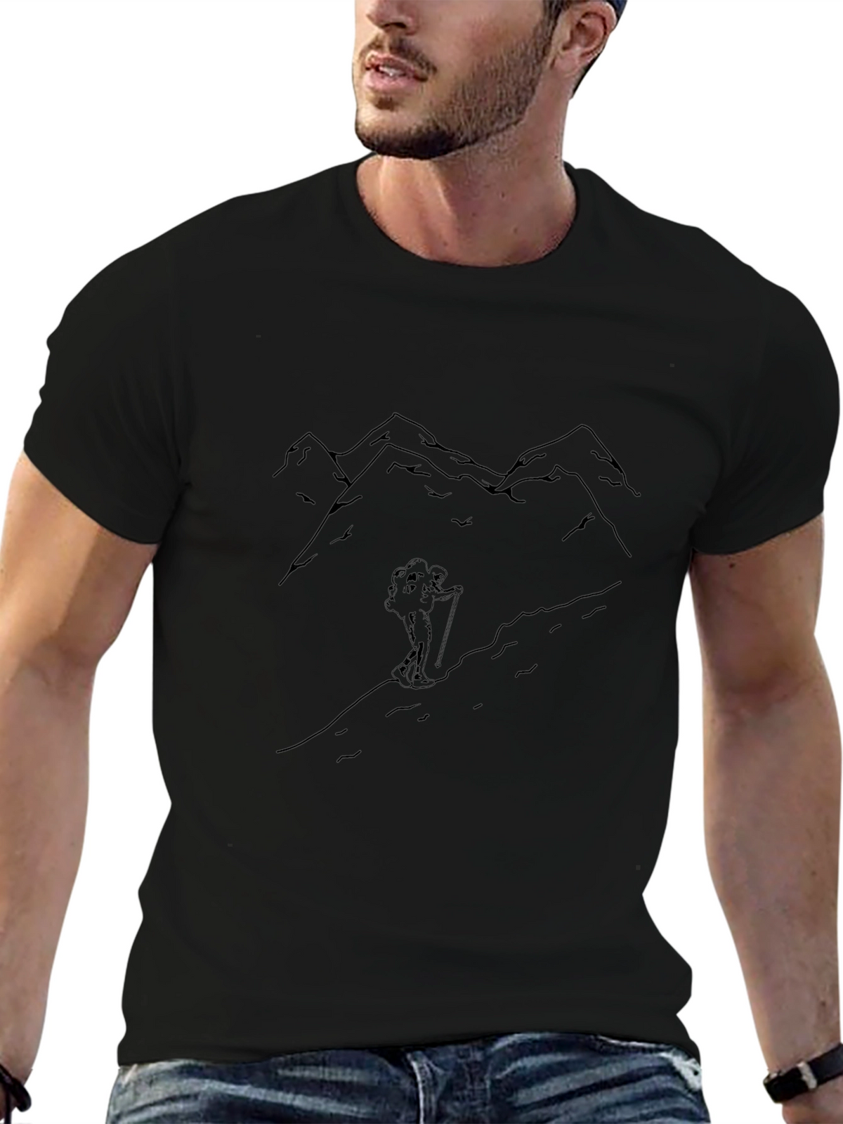 Mountain Hiker Graphic Tee - Black Cotton