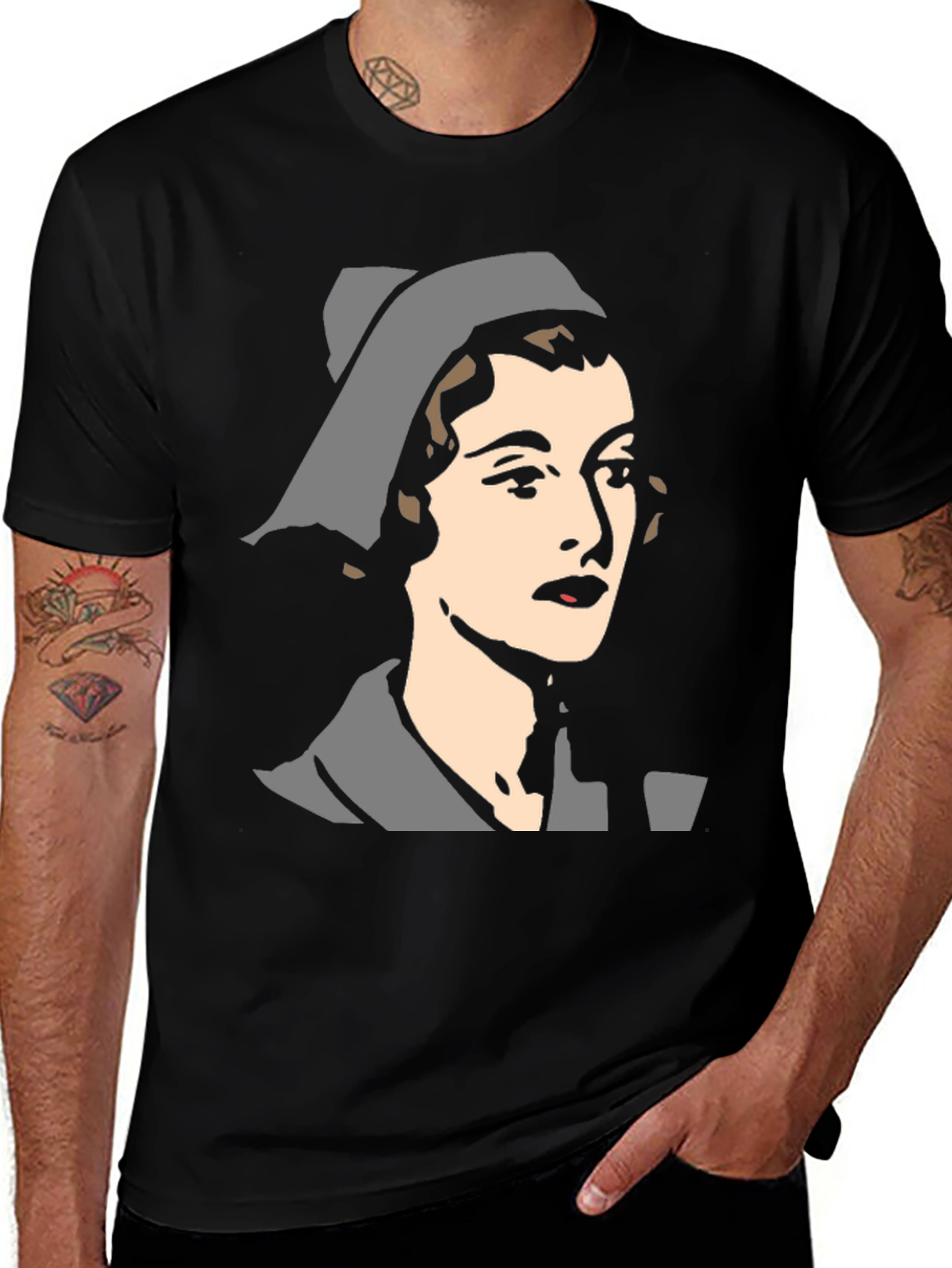 Retro Nurse Graphic T-Shirt - Black