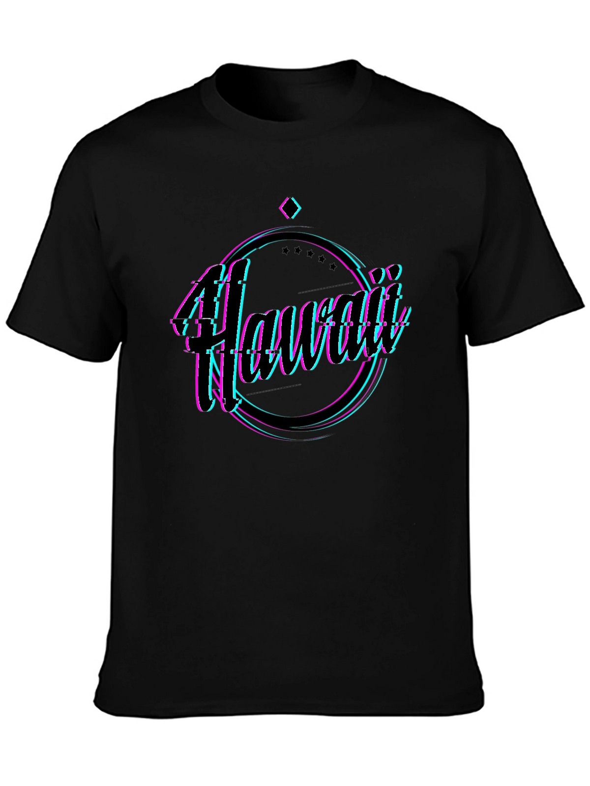 Hawaii Glitch Graphic Black T-Shirt