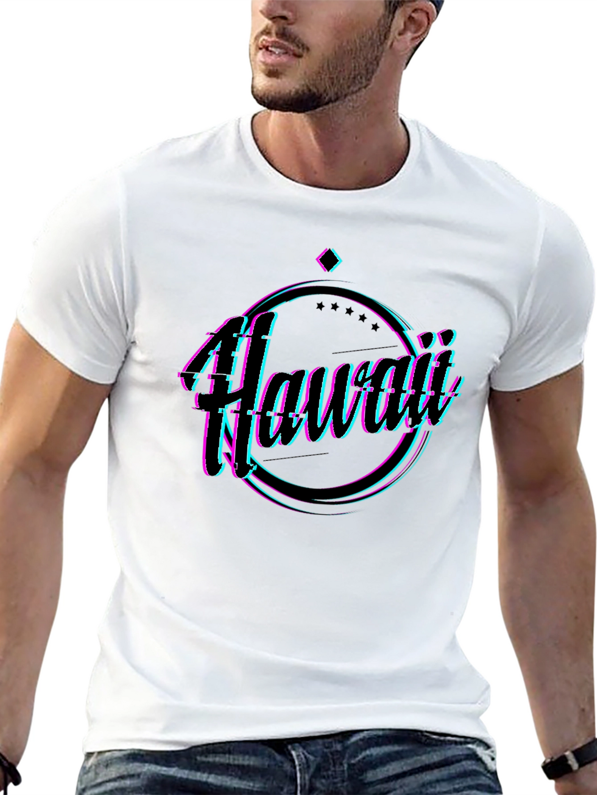 Hawaii Glitch Graphic Black T-Shirt