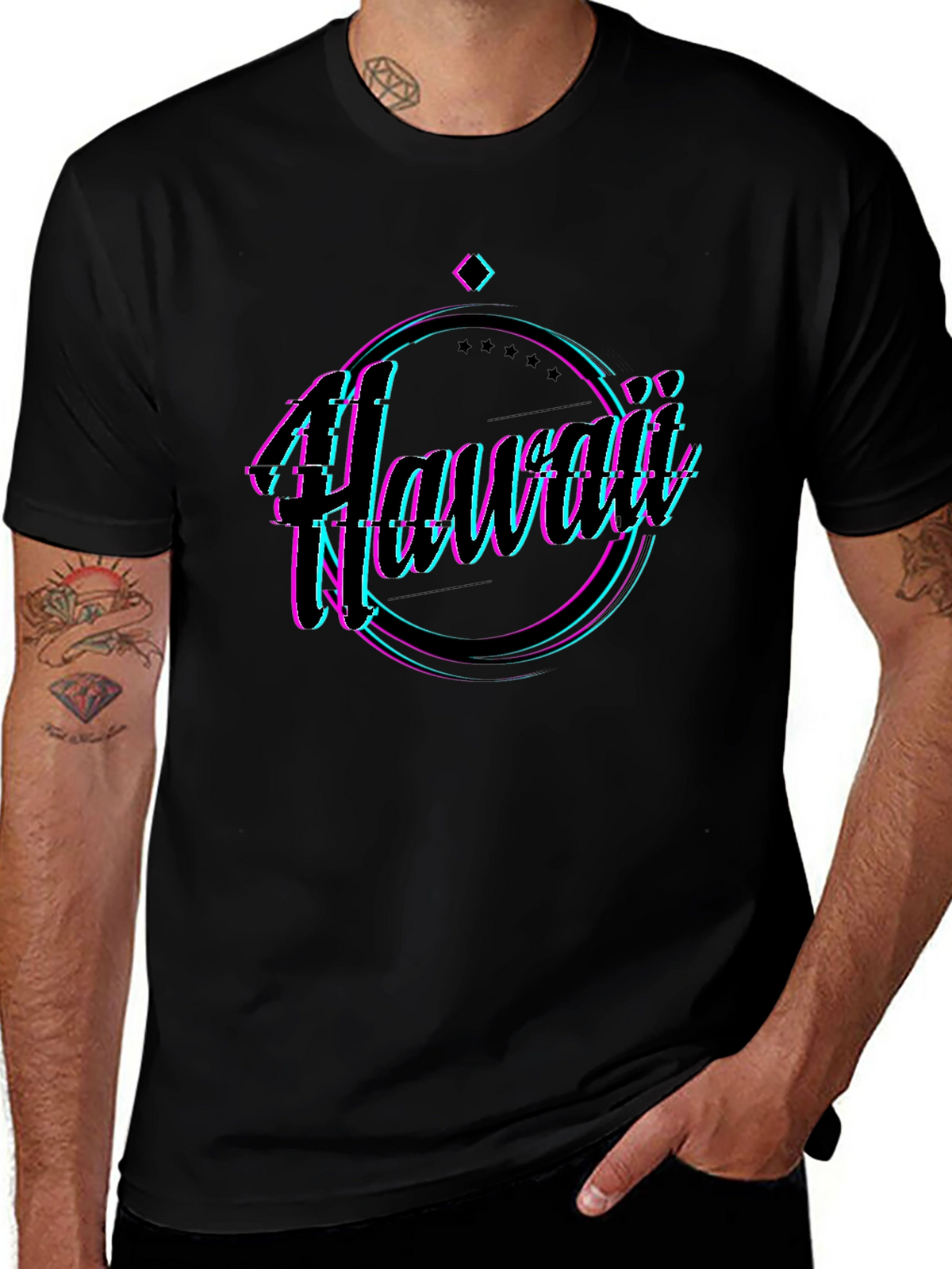 Hawaii Glitch Graphic Black T-Shirt