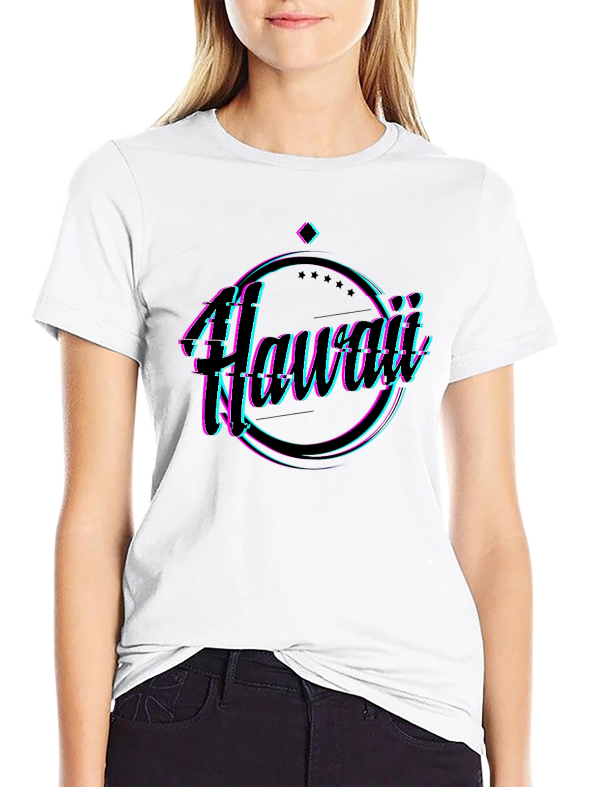 Hawaii Glitch Graphic Black T-Shirt
