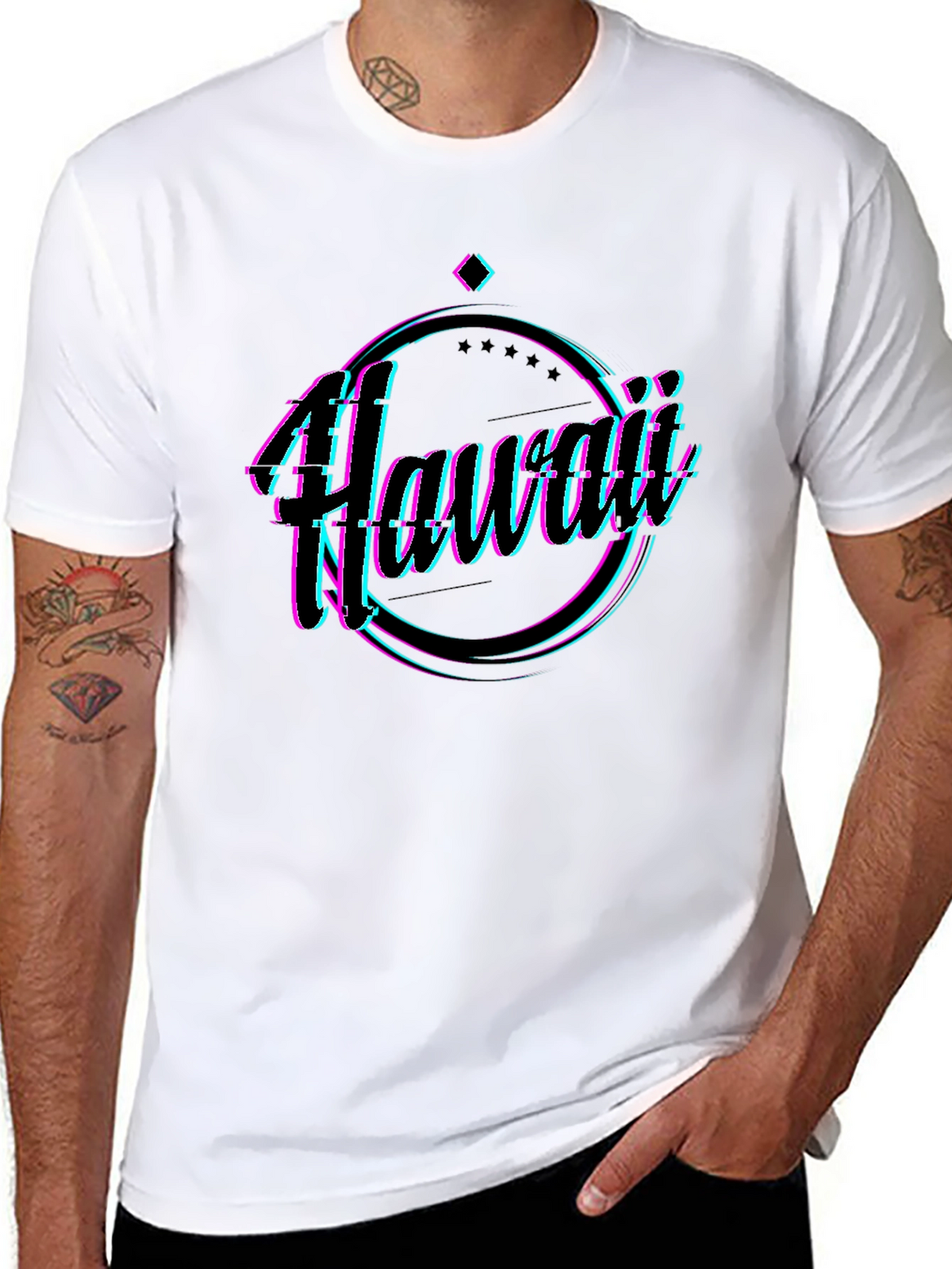Hawaii Glitch Graphic Black T-Shirt