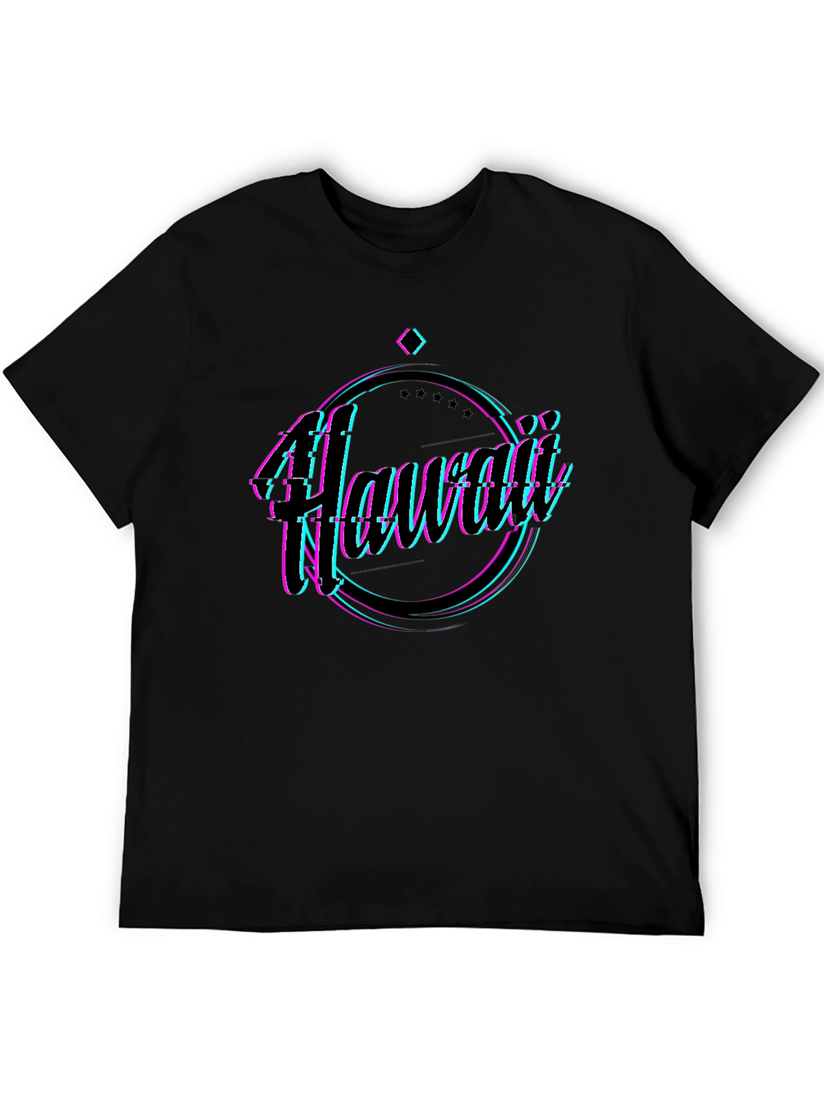 Hawaii Glitch Graphic Black T-Shirt