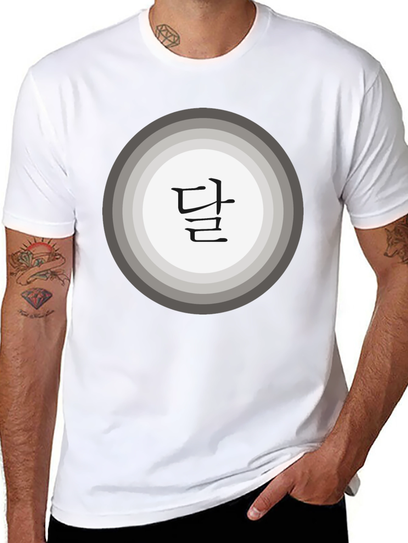 Black T-Shirt with Moon Circle Design