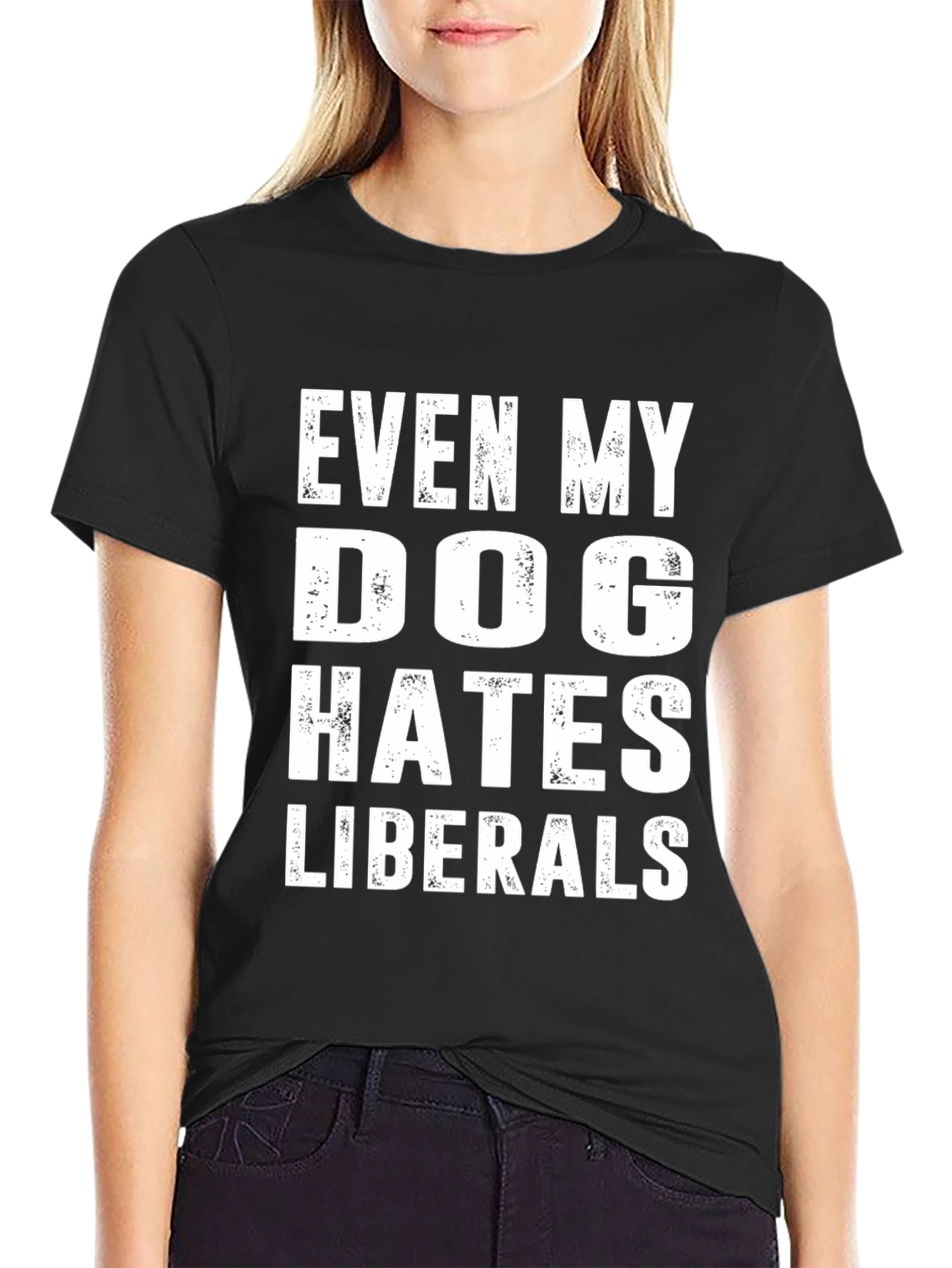 Dog Hates Liberals Graphic T-Shirt - Black