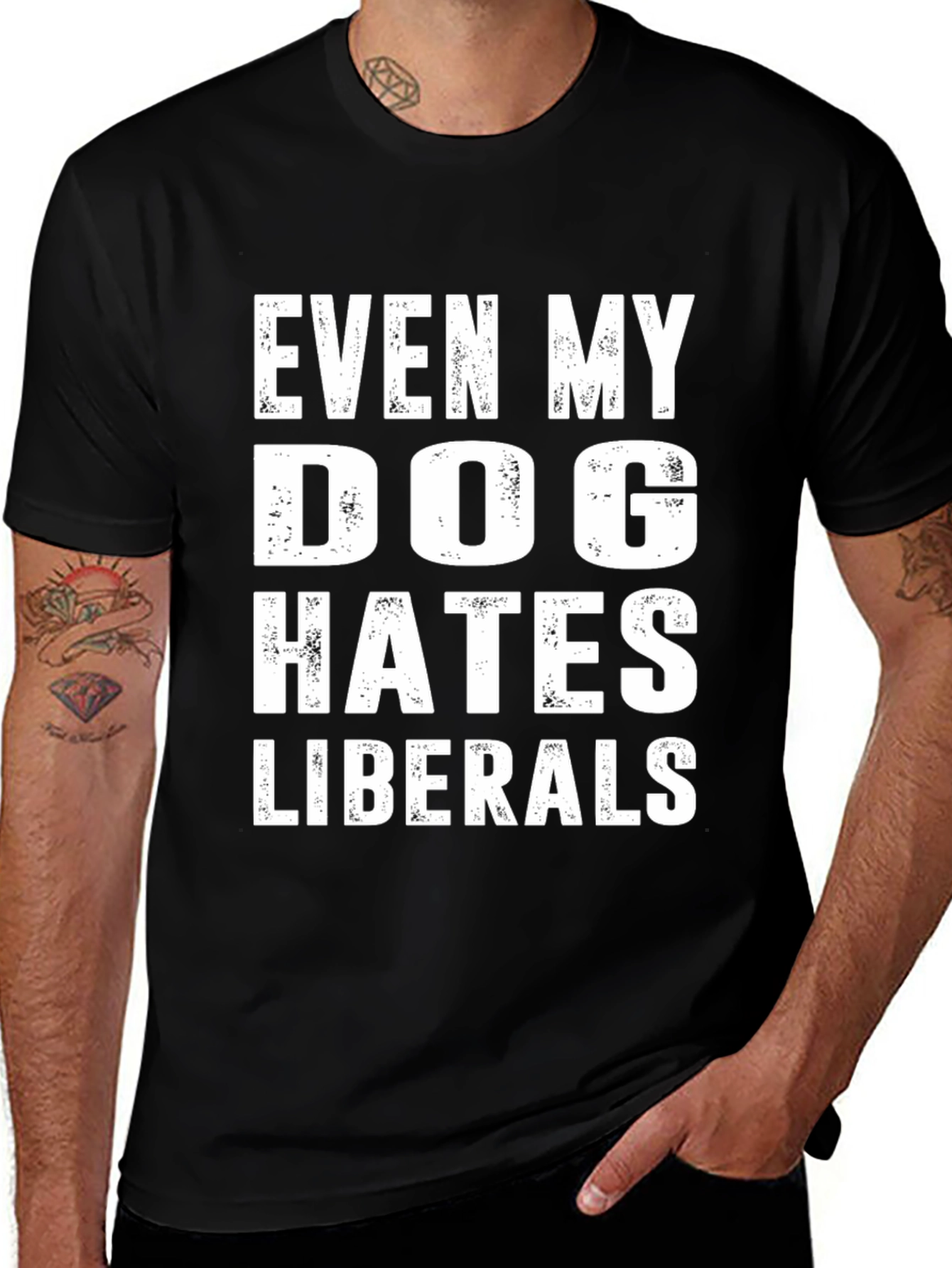 Dog Hates Liberals Graphic T-Shirt - Black