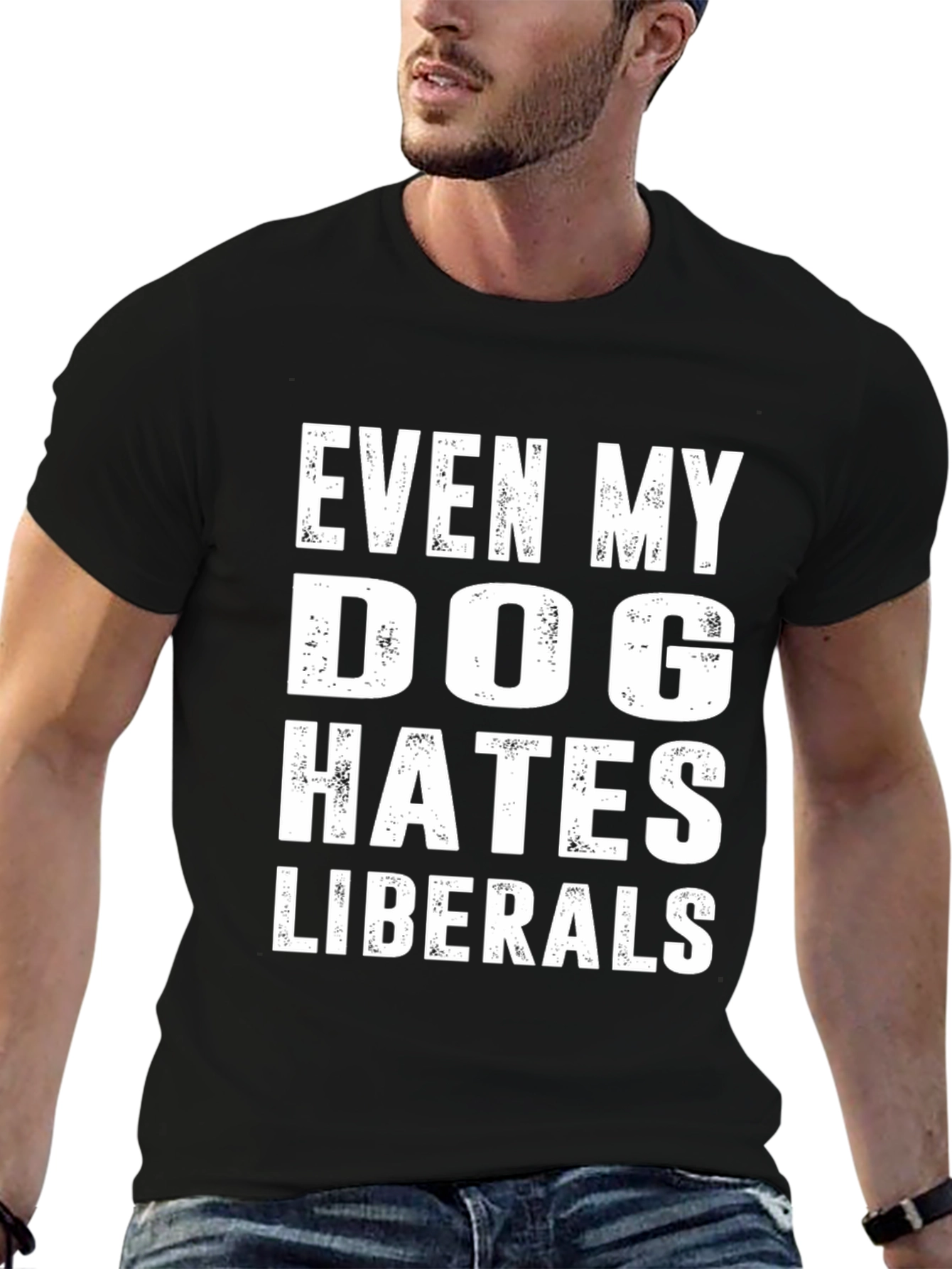 Dog Hates Liberals Graphic T-Shirt - Black