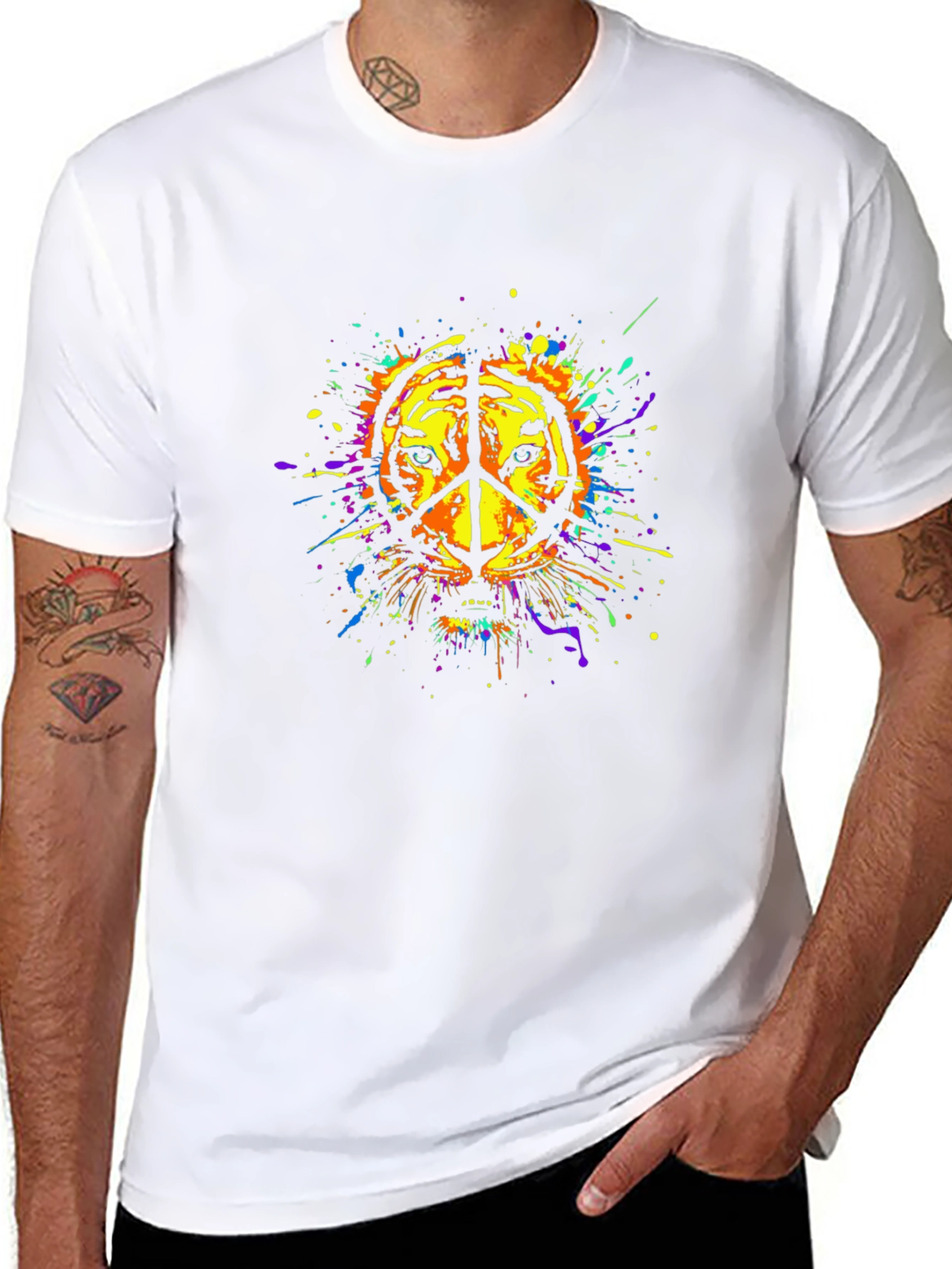 Tiger Peace Sign Graphic Tee - Black
