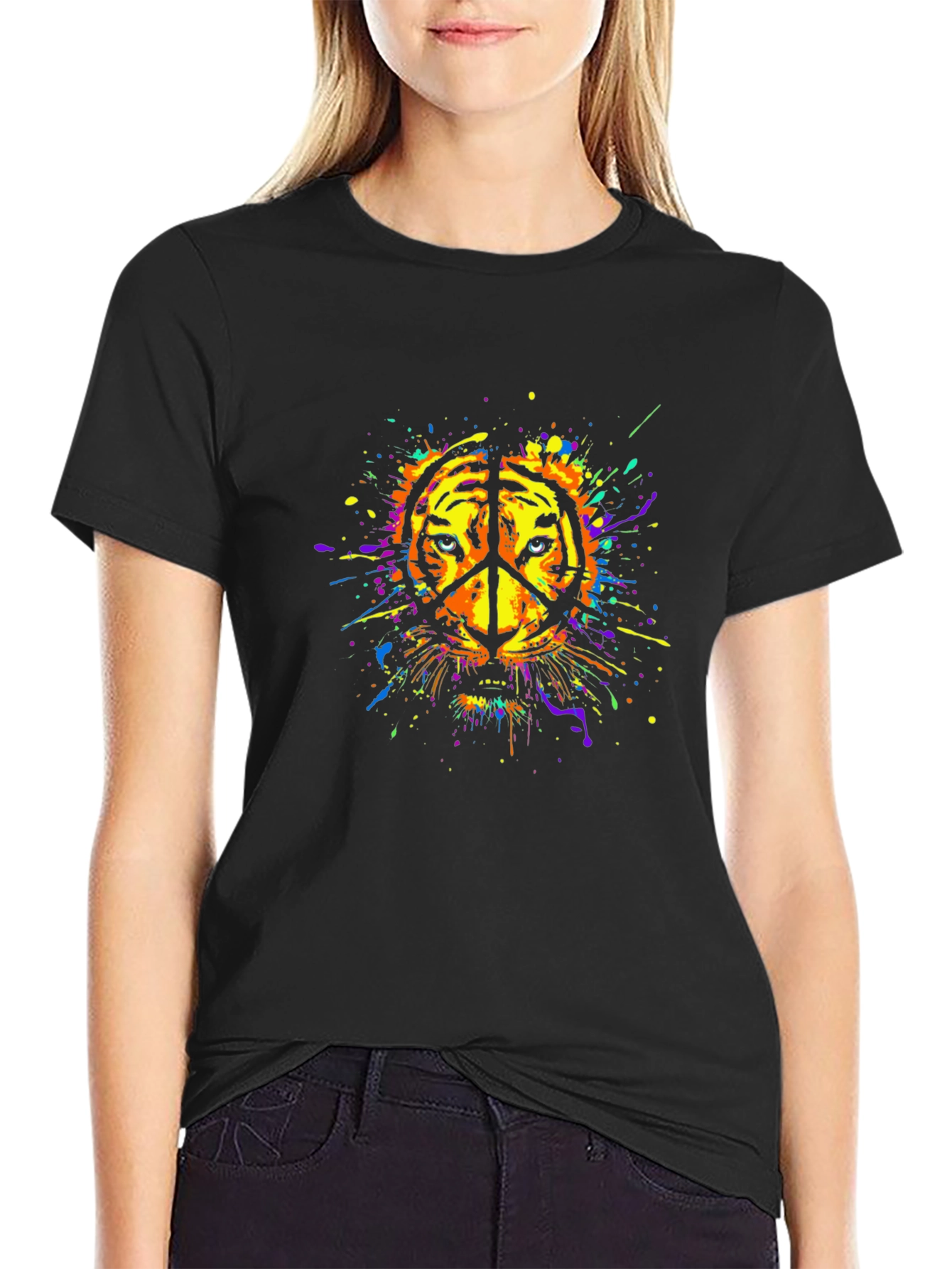 Tiger Peace Sign Graphic Tee - Black