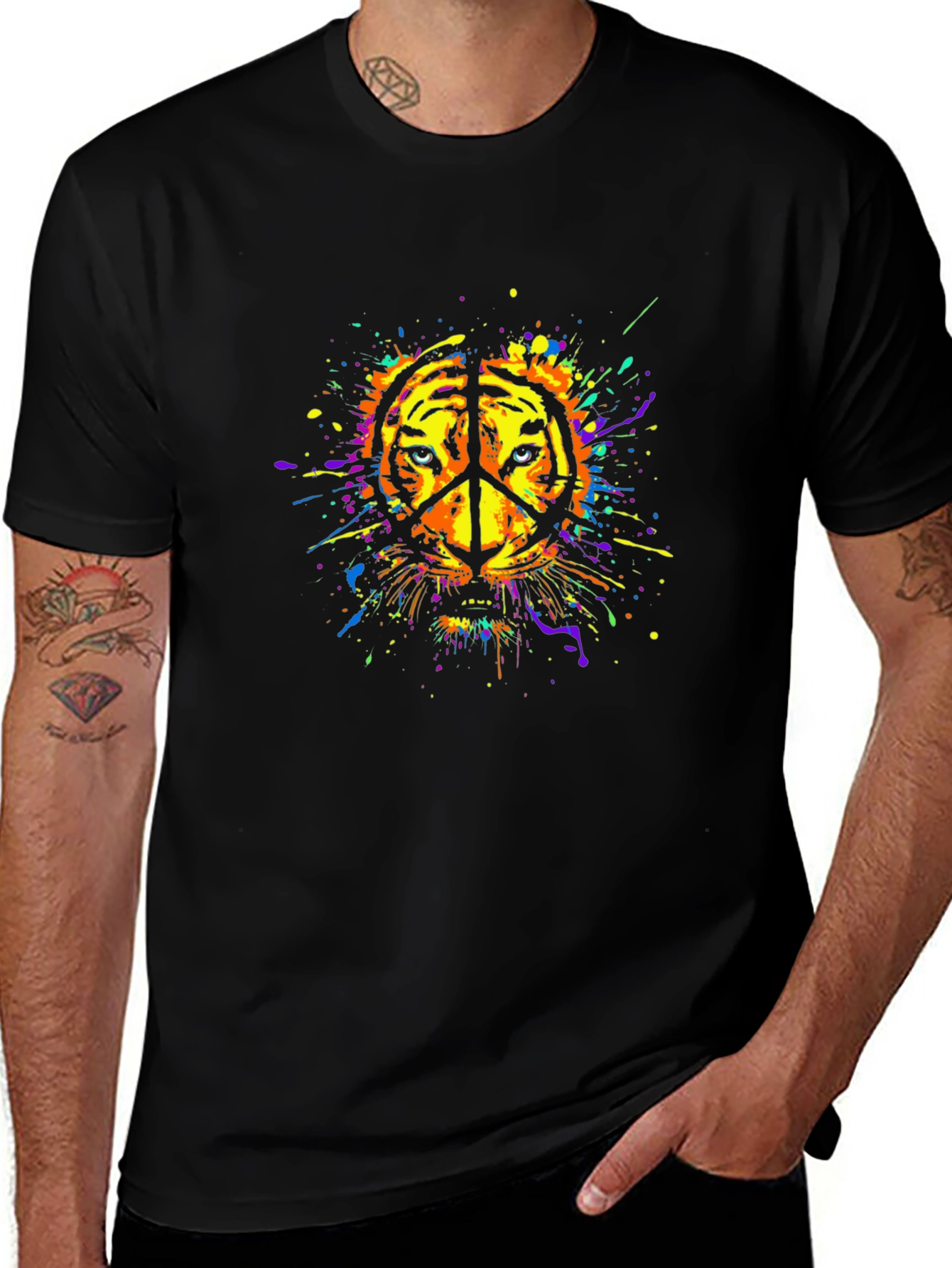 Tiger Peace Sign Graphic Tee - Black