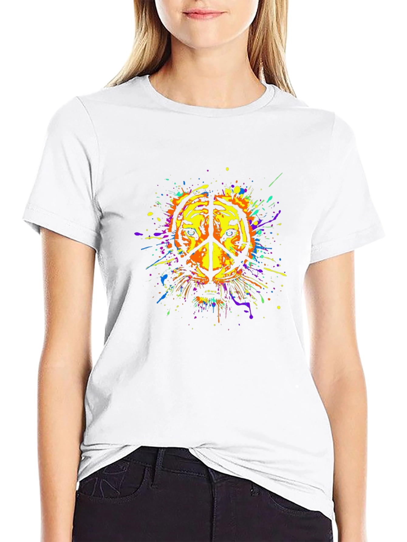 Tiger Peace Sign Graphic Tee - Black