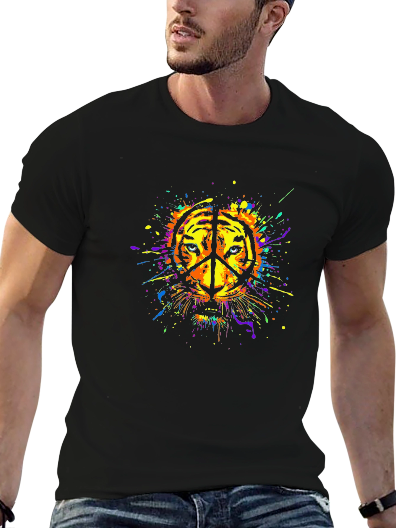 Tiger Peace Sign Graphic Tee - Black