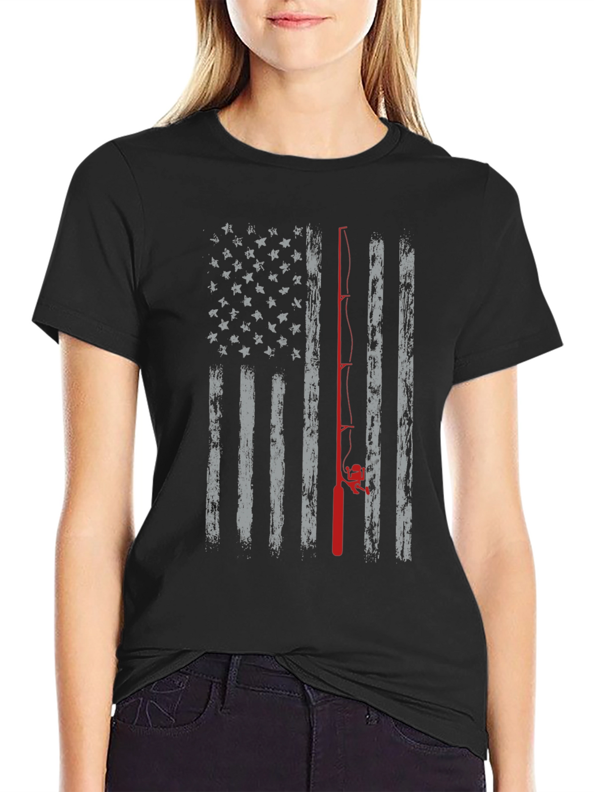 Fishing Rod American Flag T-Shirt