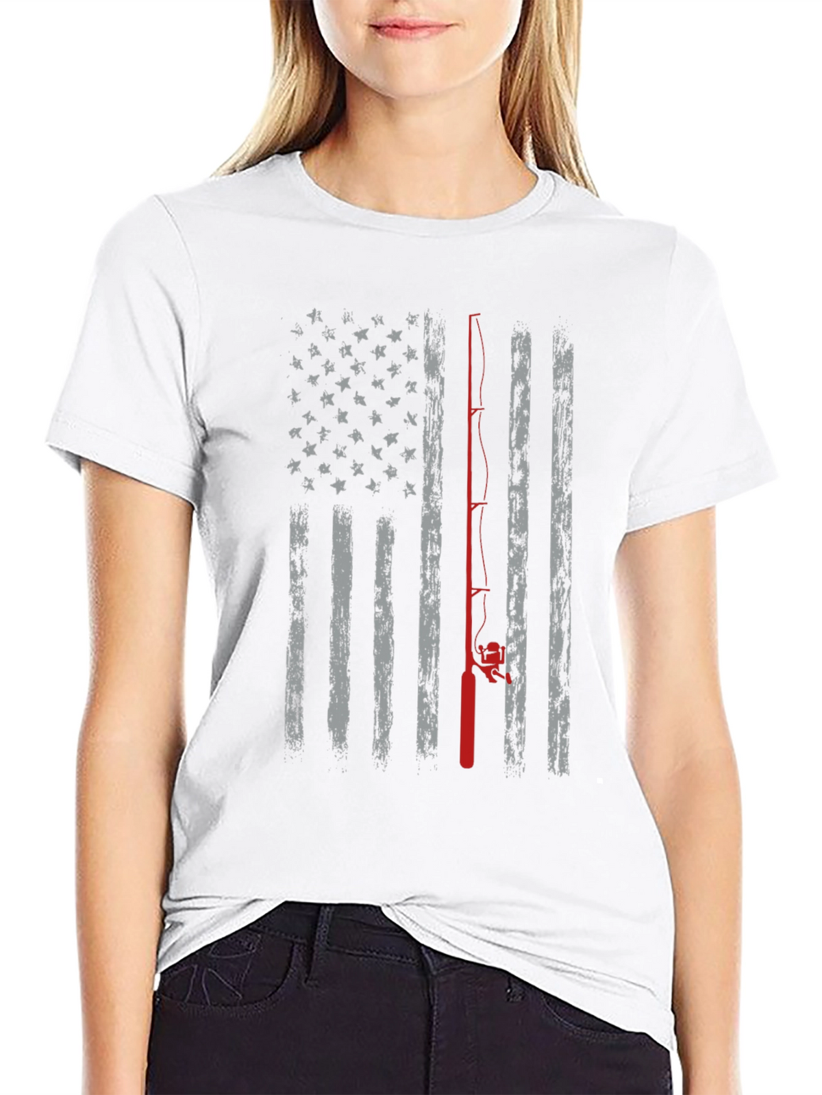 Fishing Rod American Flag T-Shirt