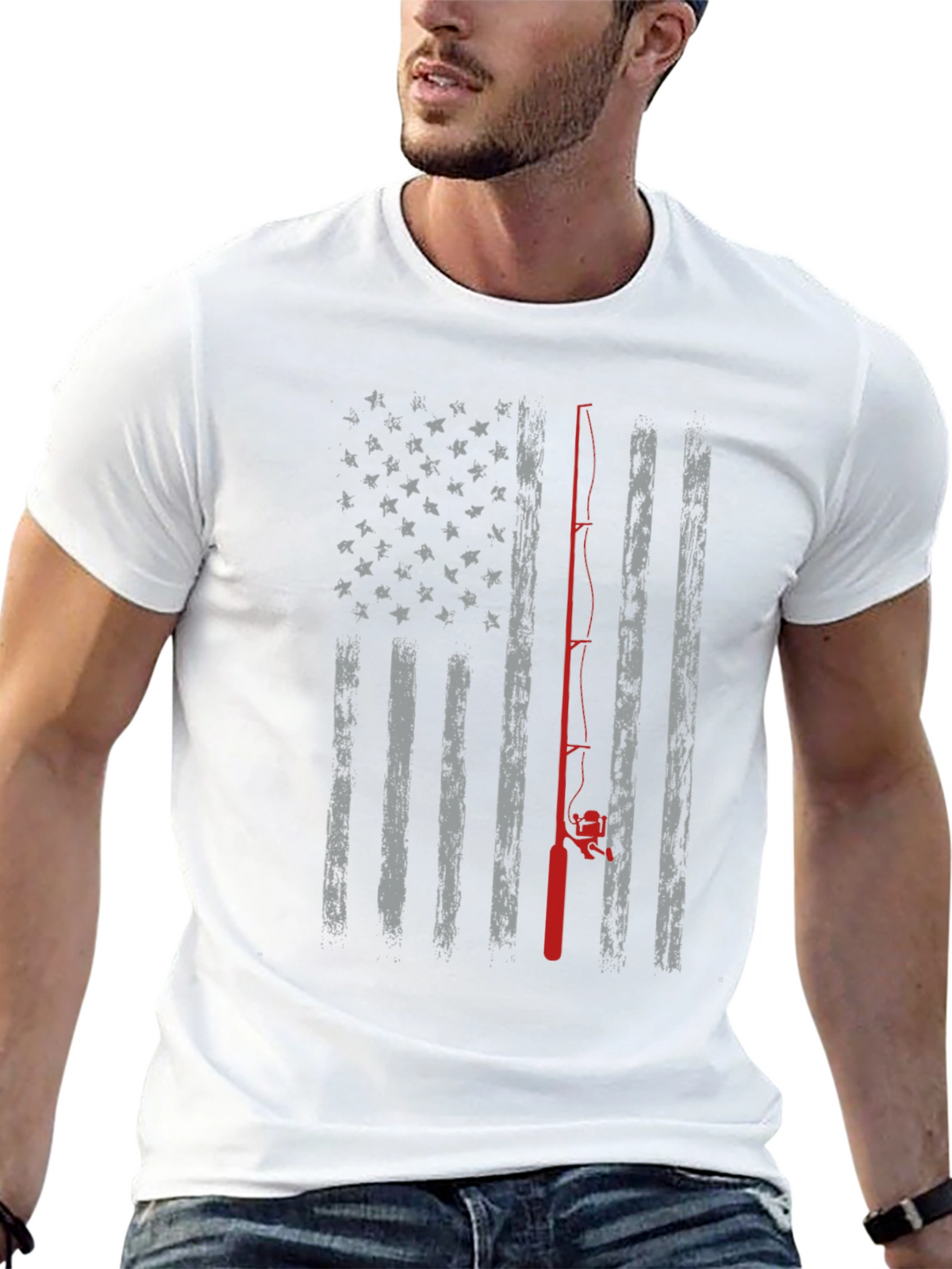 Fishing Rod American Flag T-Shirt