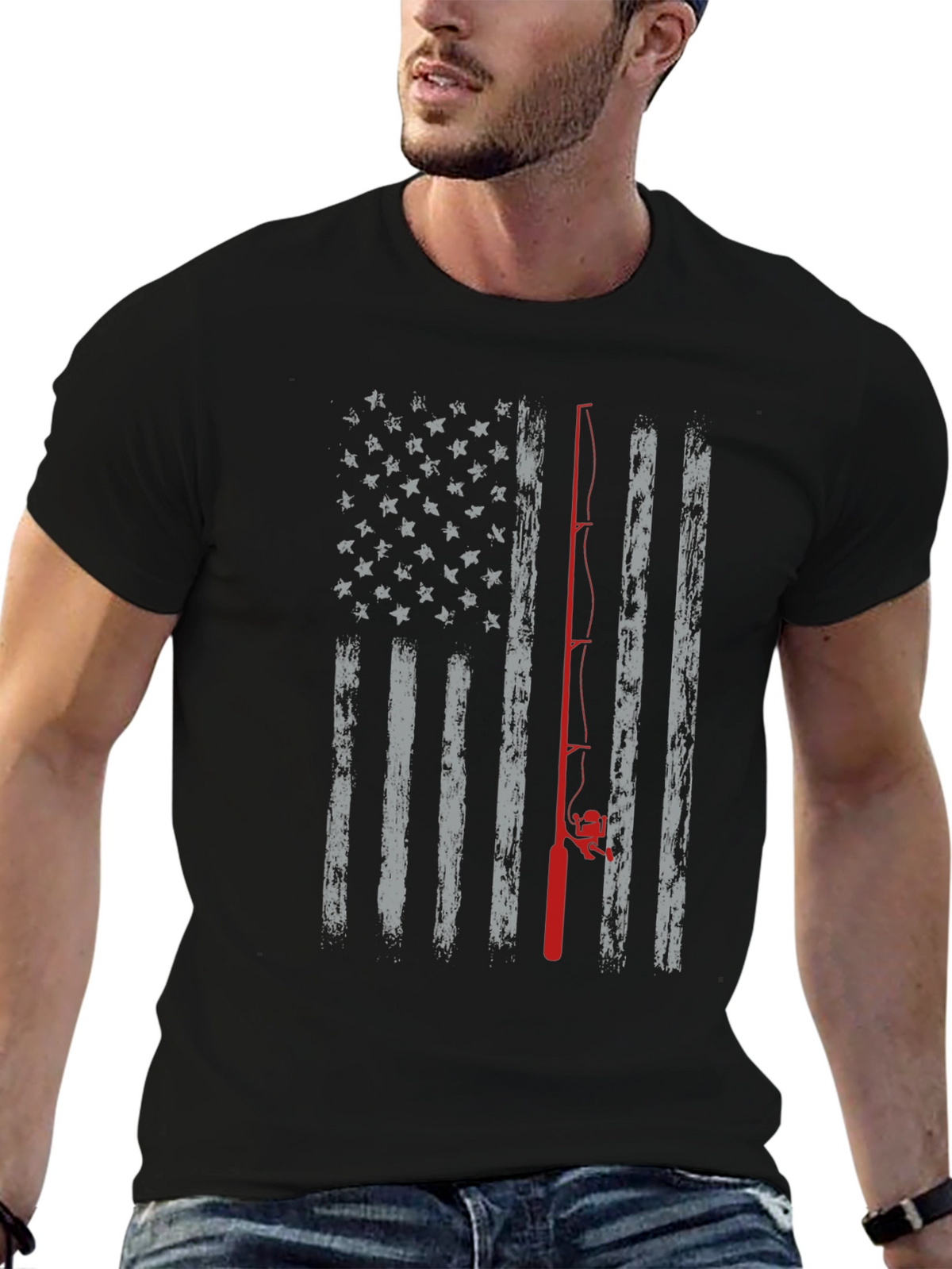 Fishing Rod American Flag T-Shirt