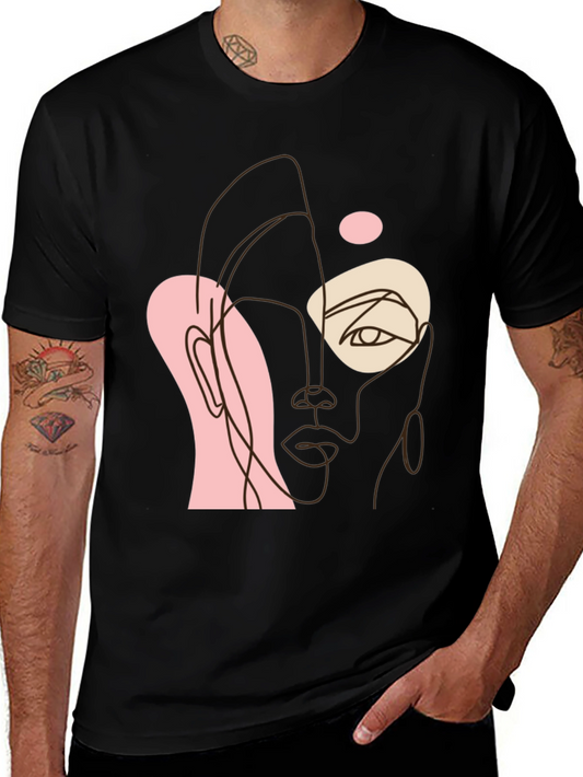Abstract Face Line Art Black Tee