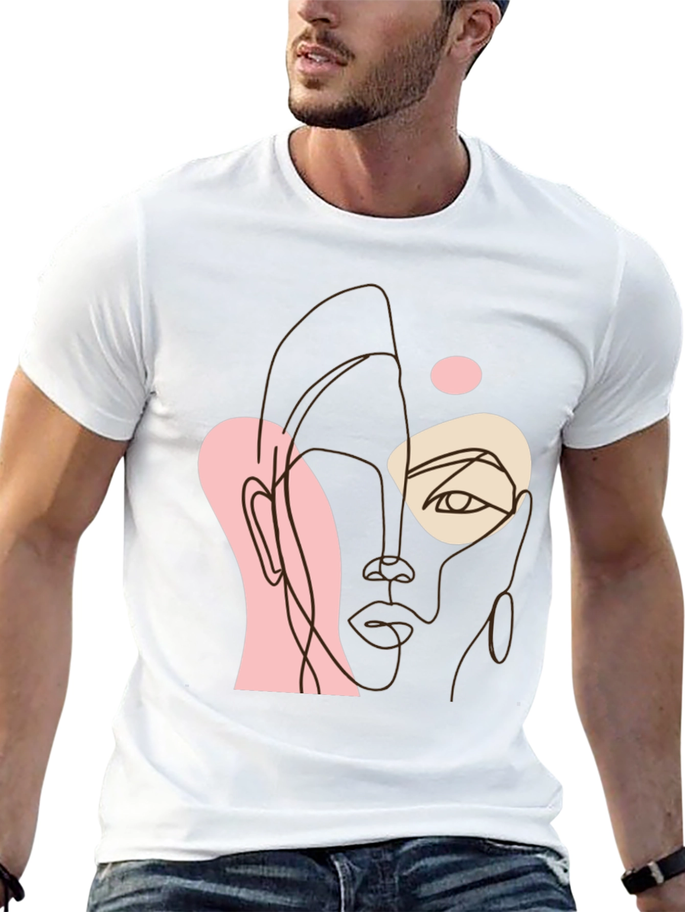 Abstract Face Line Art Black Tee