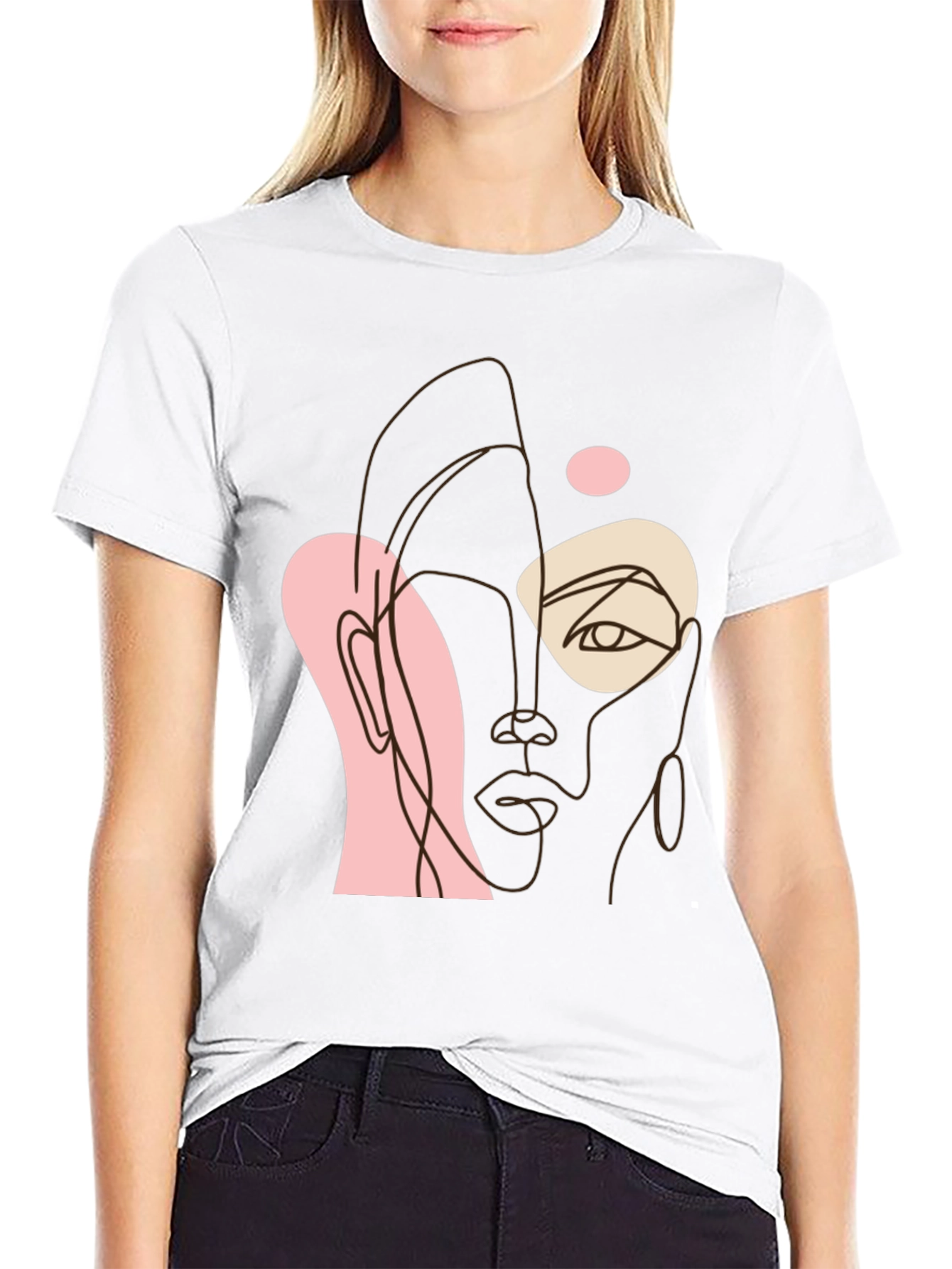 Abstract Face Line Art Black Tee