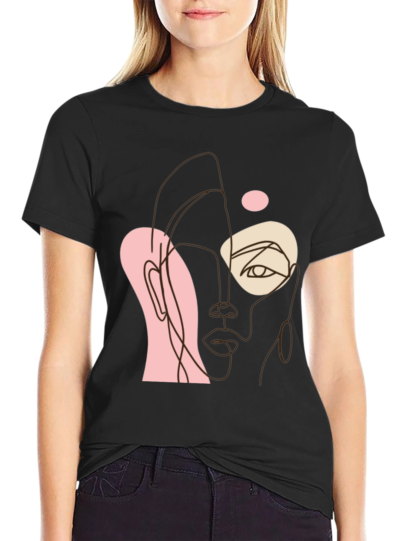 Abstract Face Line Art Black Tee