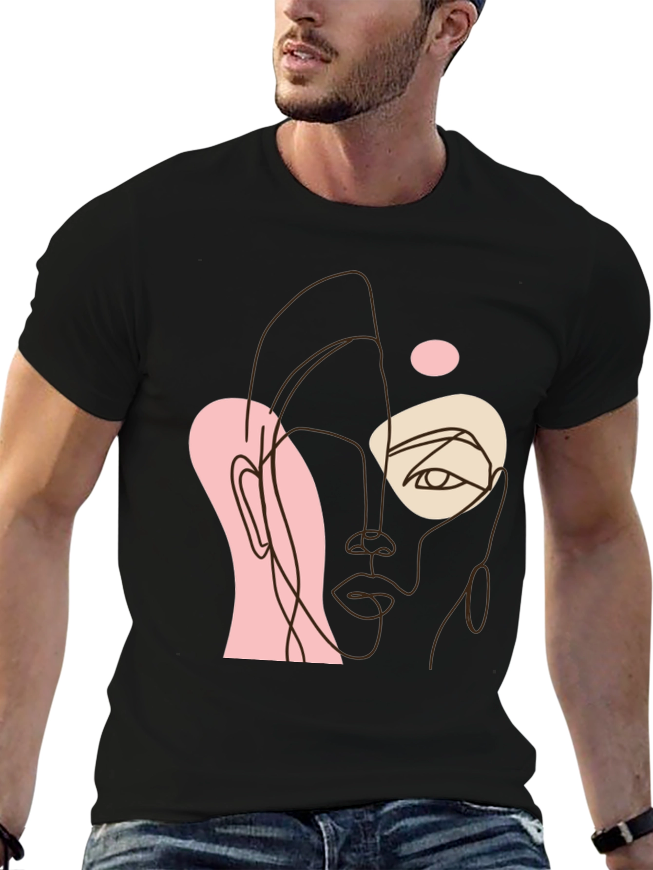 Abstract Face Line Art Black Tee