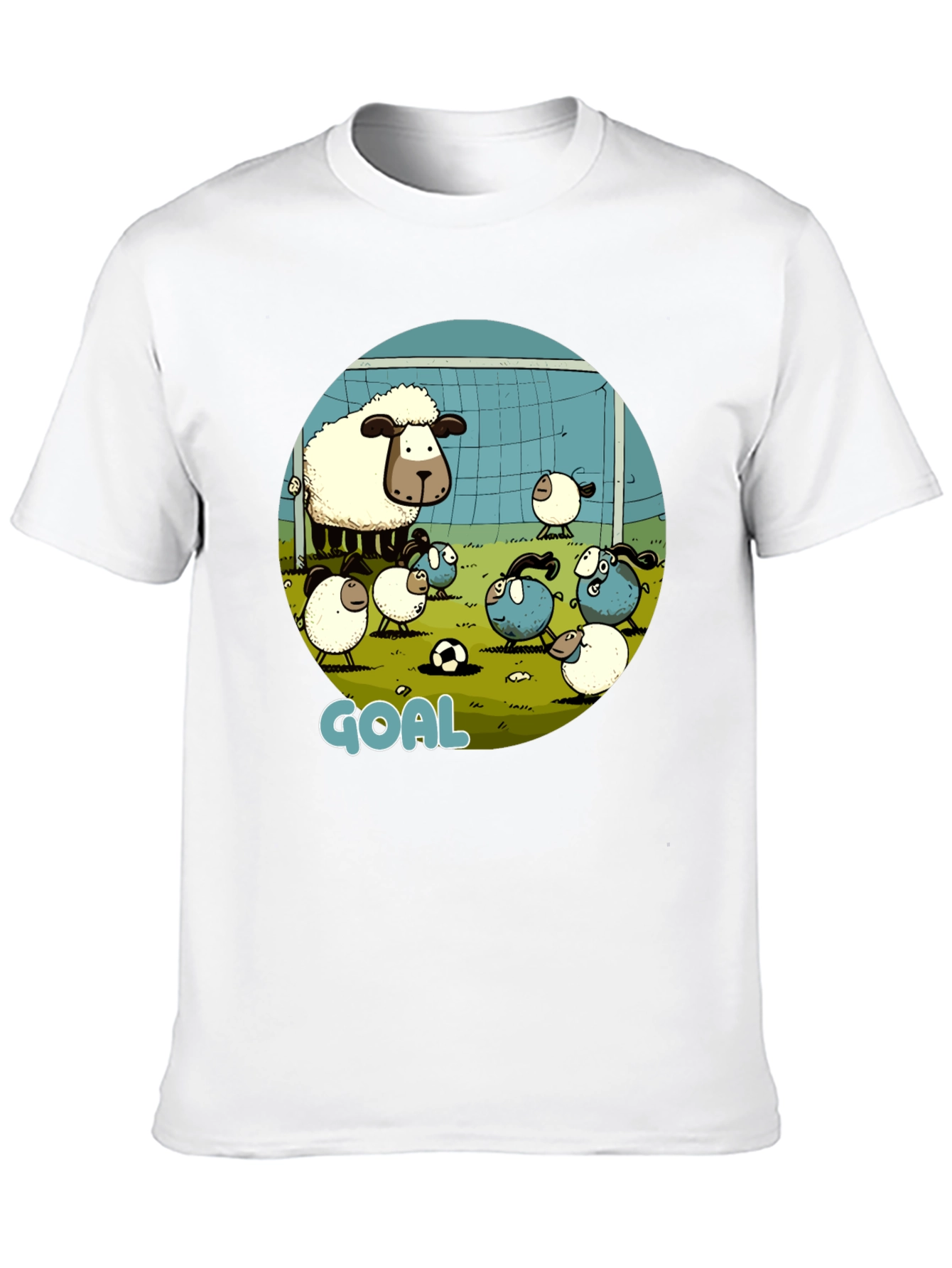 Sheep Soccer Goal T-Shirt - Cartoon Style