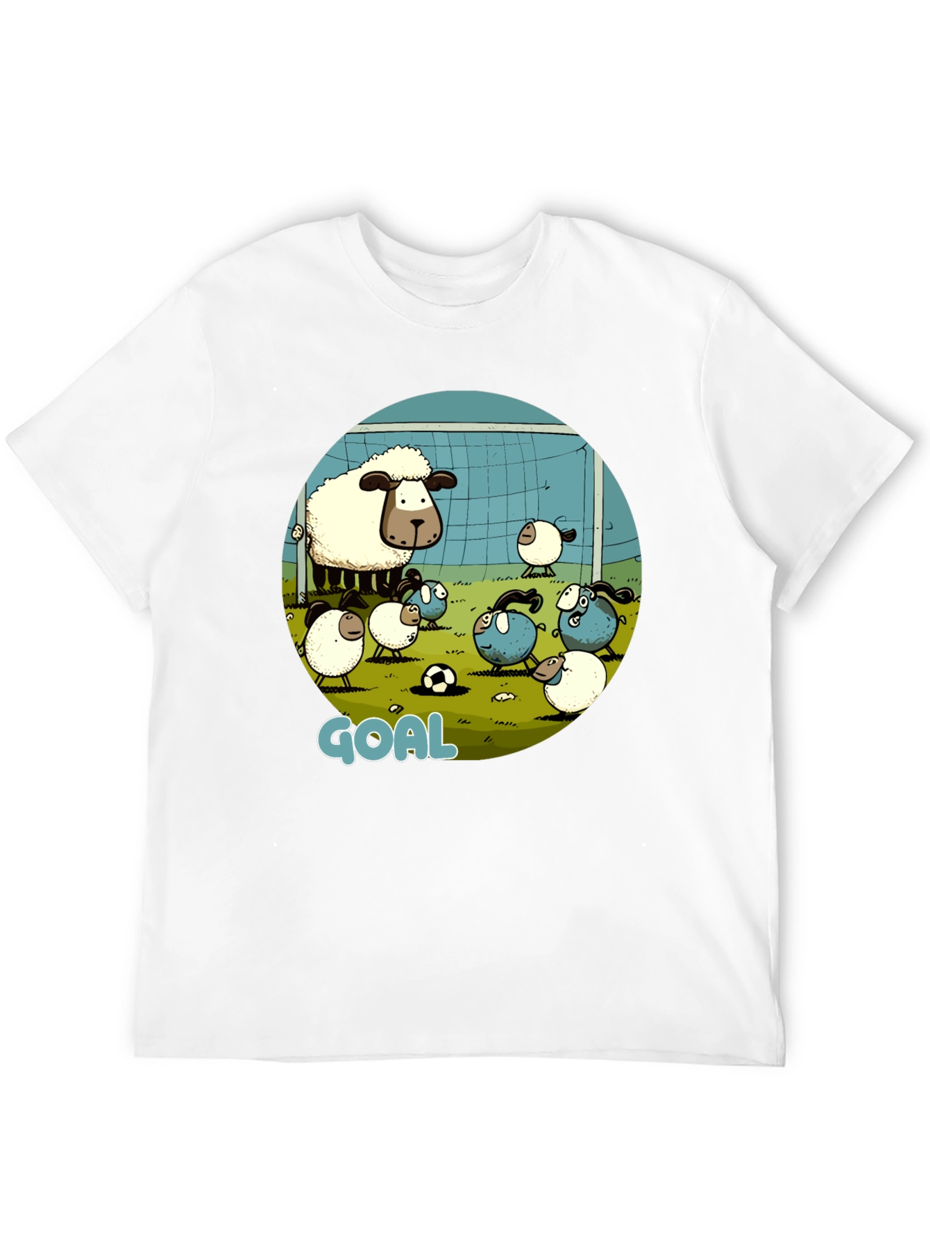 Sheep Soccer Goal T-Shirt - Cartoon Style