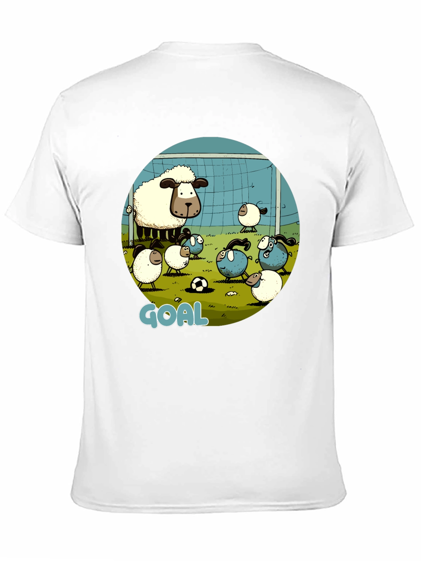 Sheep Soccer Goal T-Shirt - Cartoon Style
