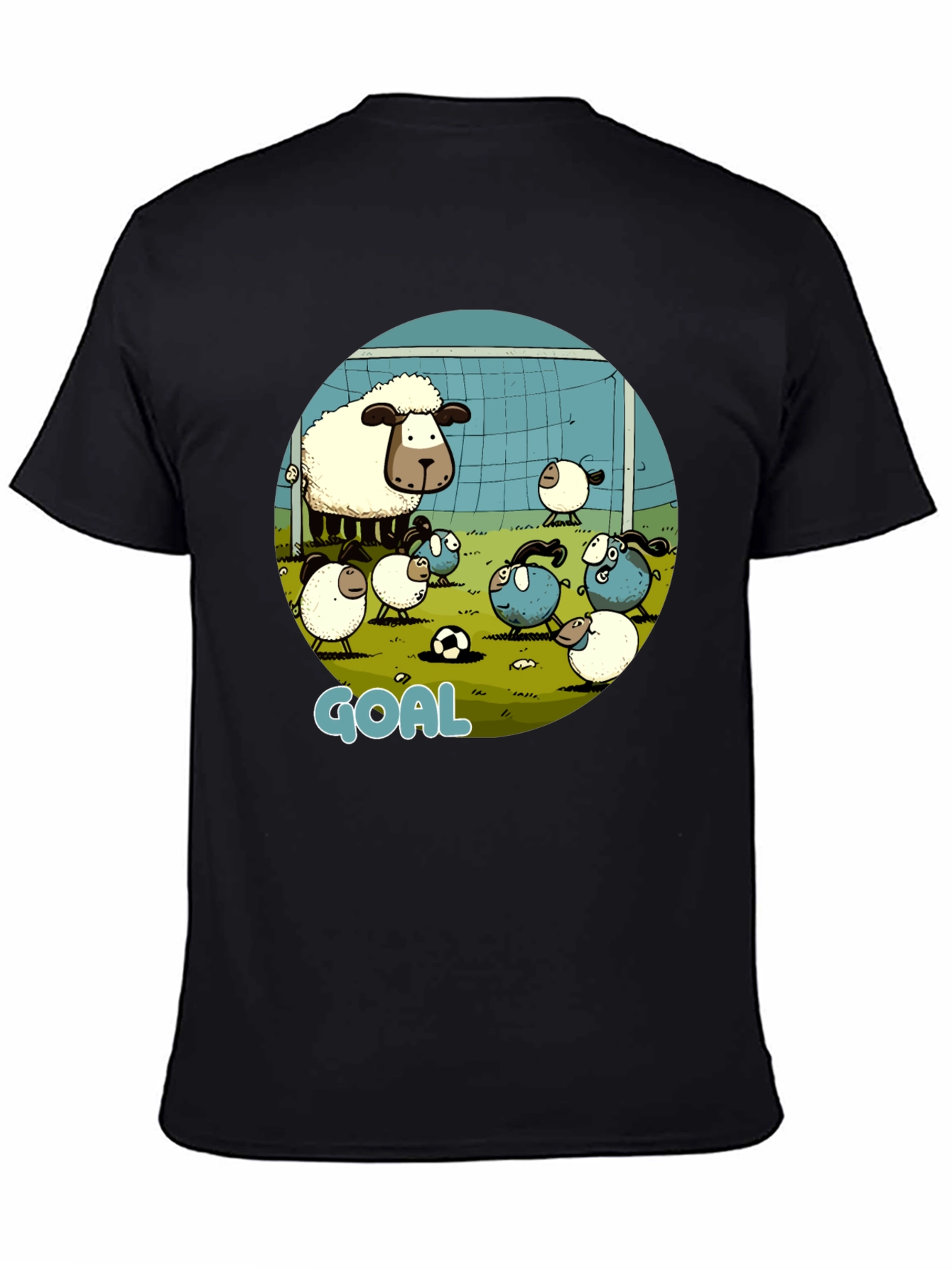 Sheep Soccer Goal T-Shirt - Cartoon Style